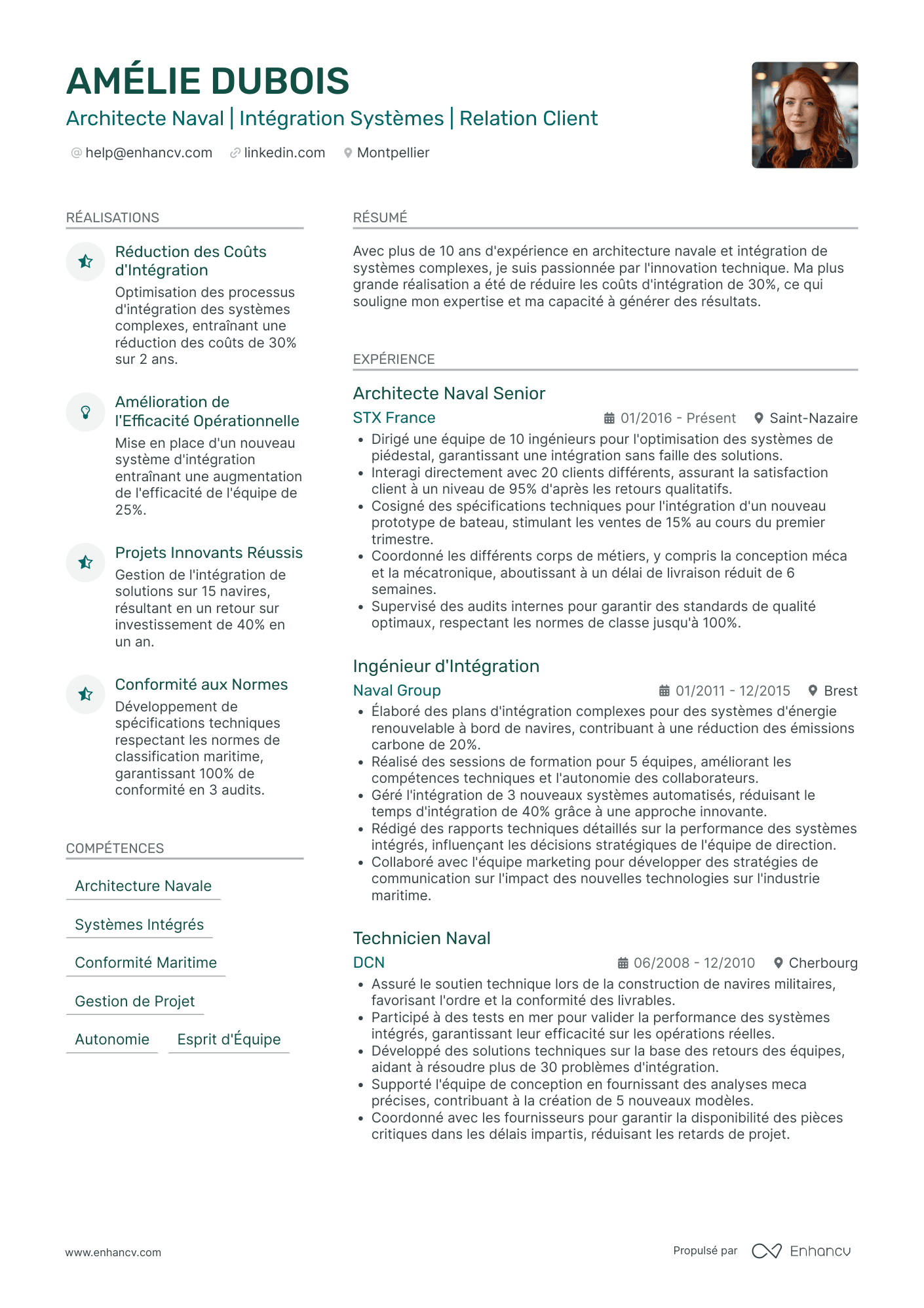 Architecte naval Resume Example