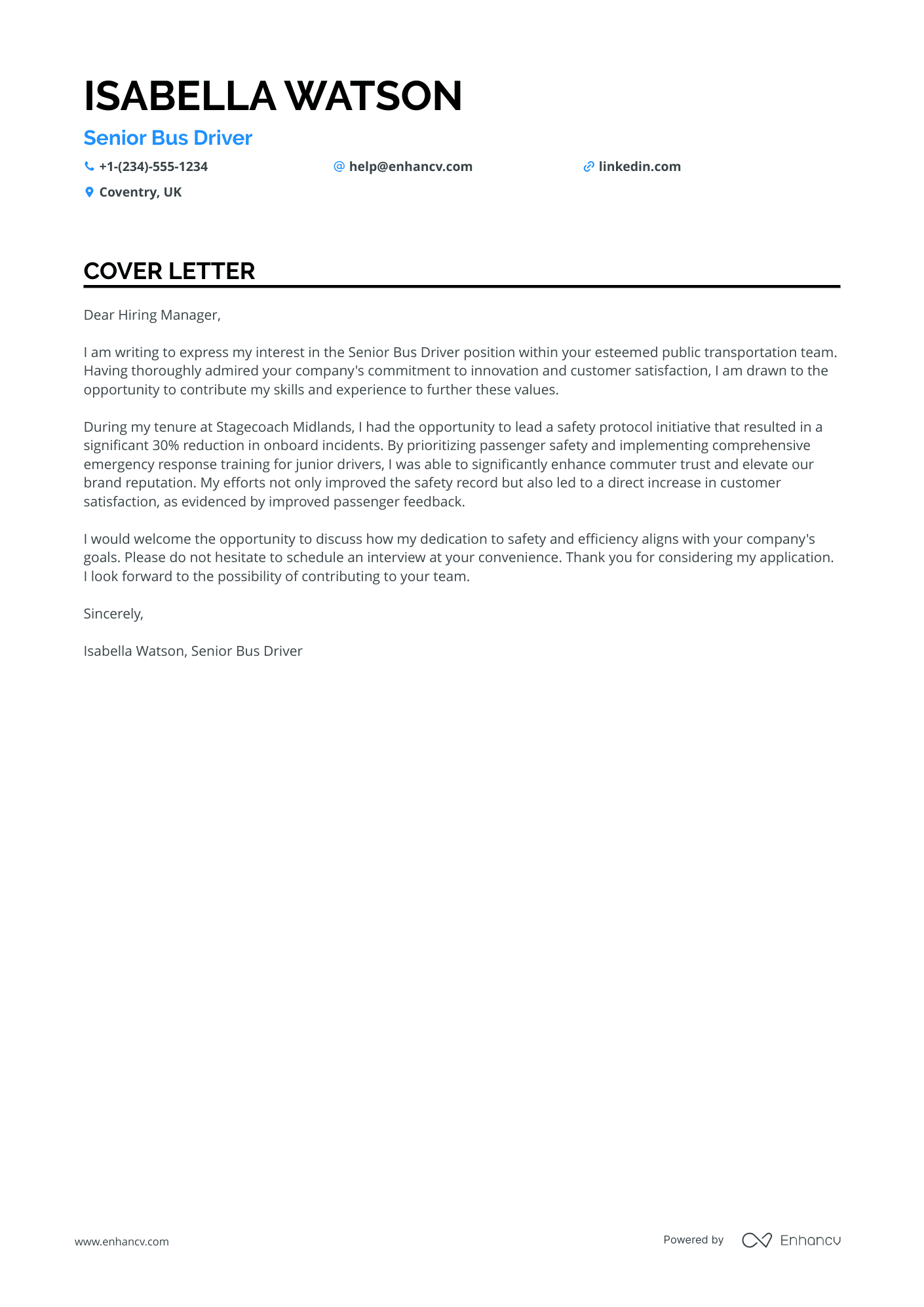Senior Bus Driver Resume Example