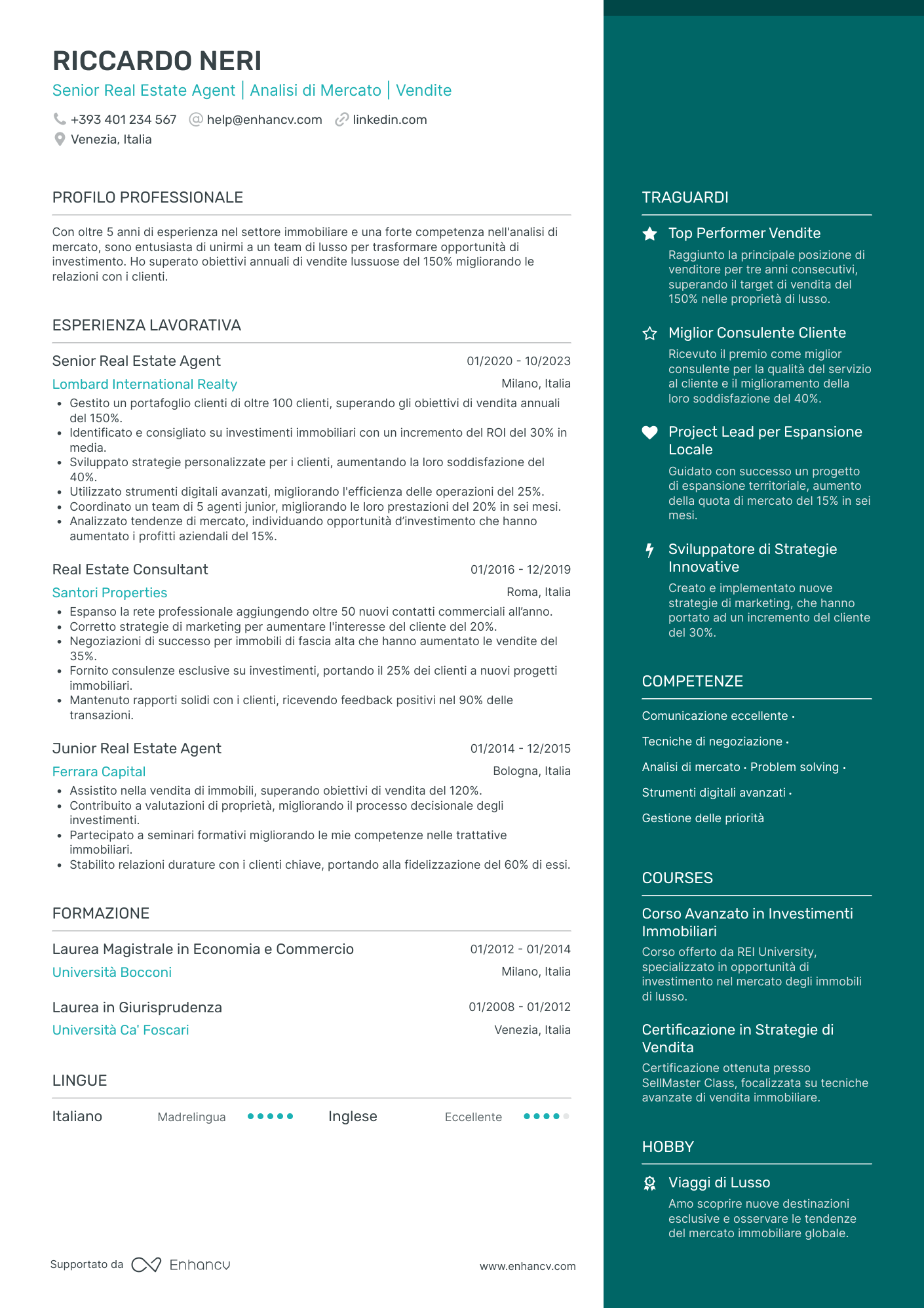 Curriculum di Agente Immobiliare Senior Resume Example