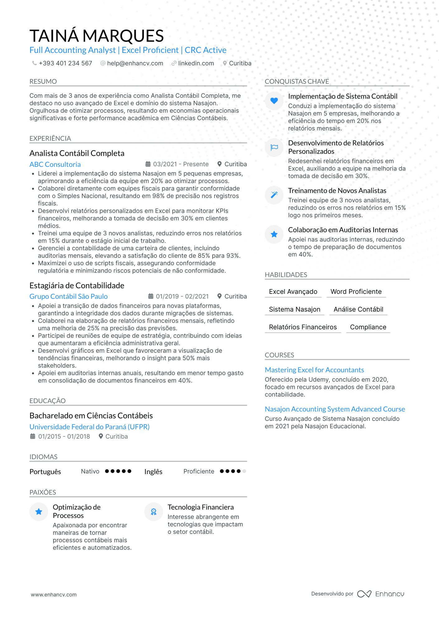 Currículo de Contador Júnior Resume Example