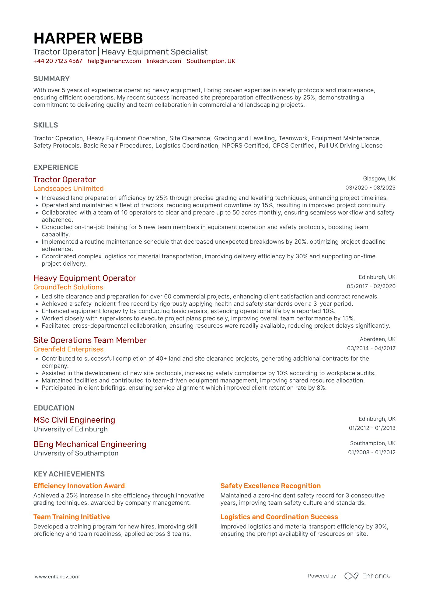 Landscaping Equipment Operator Resume Example