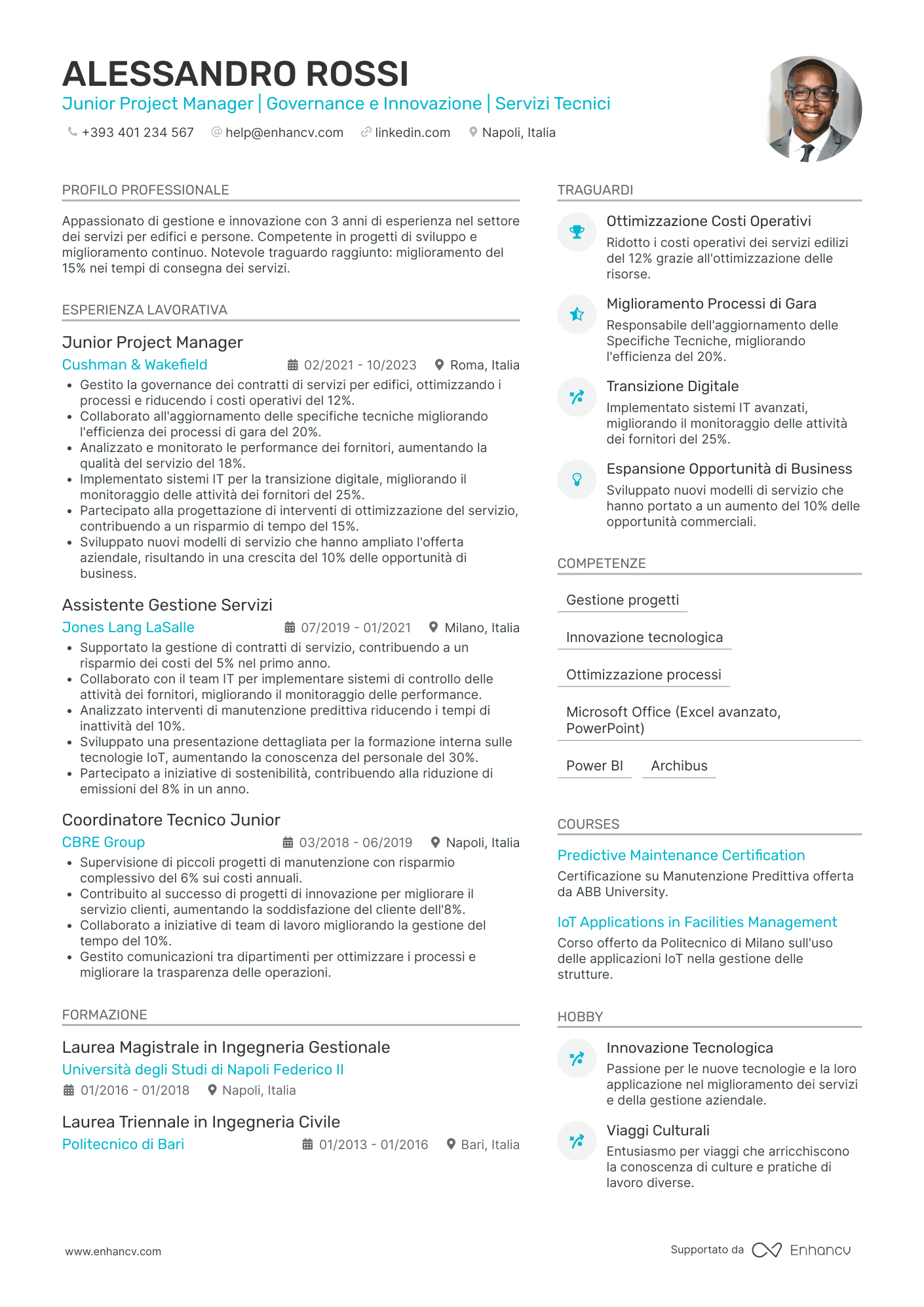 Curriculum di Project Manager di Progettazione Resume Example
