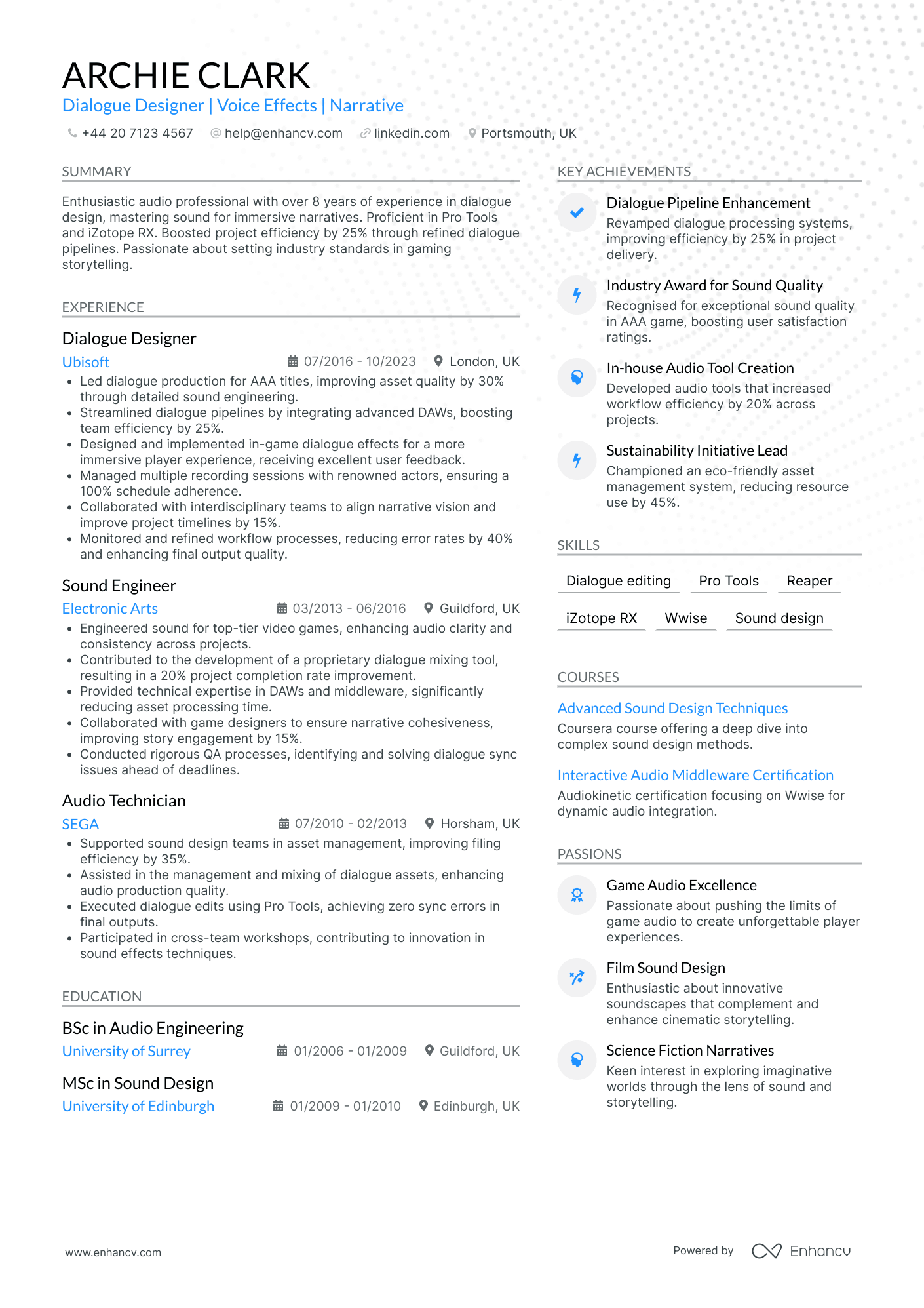 Dialogue Sound Designer Resume Example