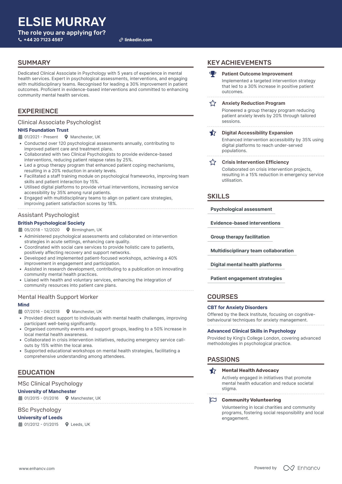 Environmental Psychologist Resume Example