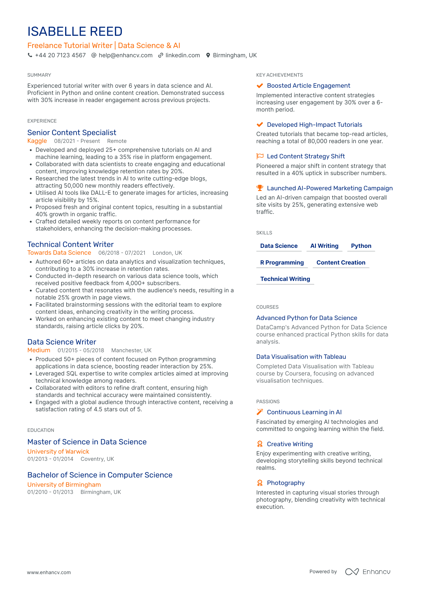 Freelance Blog Writer Resume Example