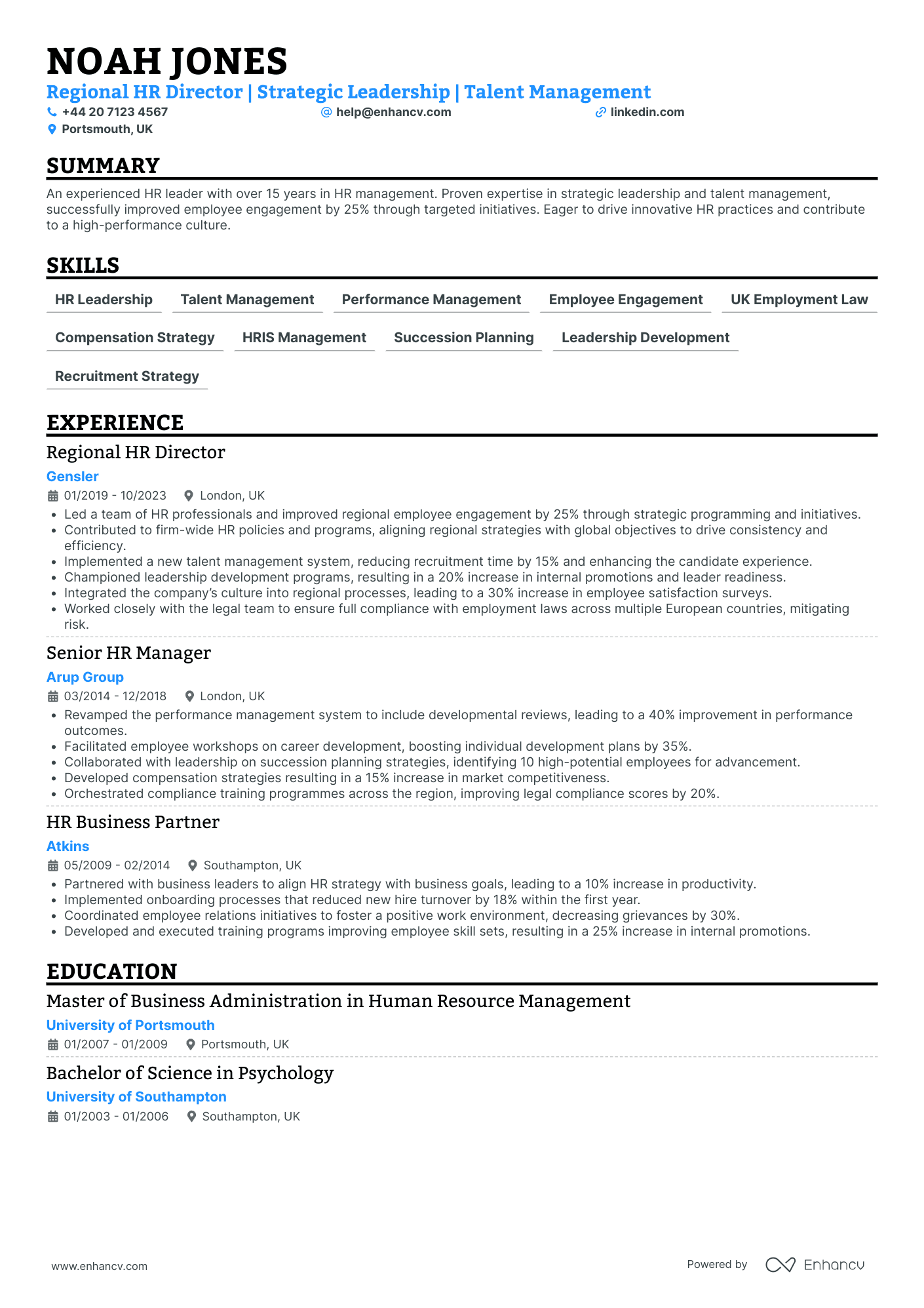 Regional HR Director Resume Example