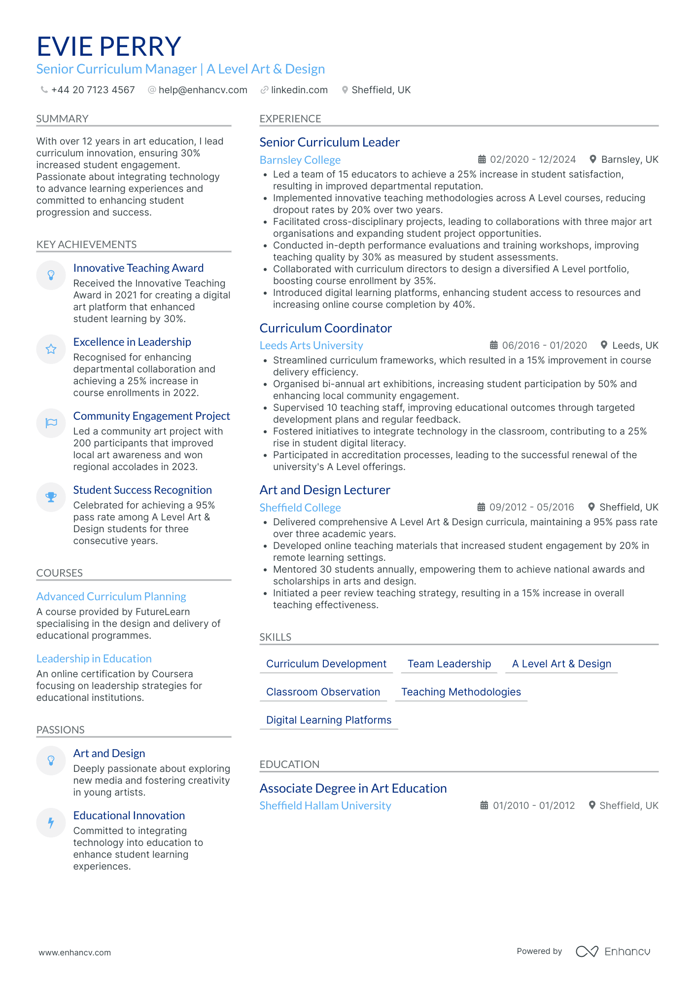 Art Curriculum Specialist Resume Example