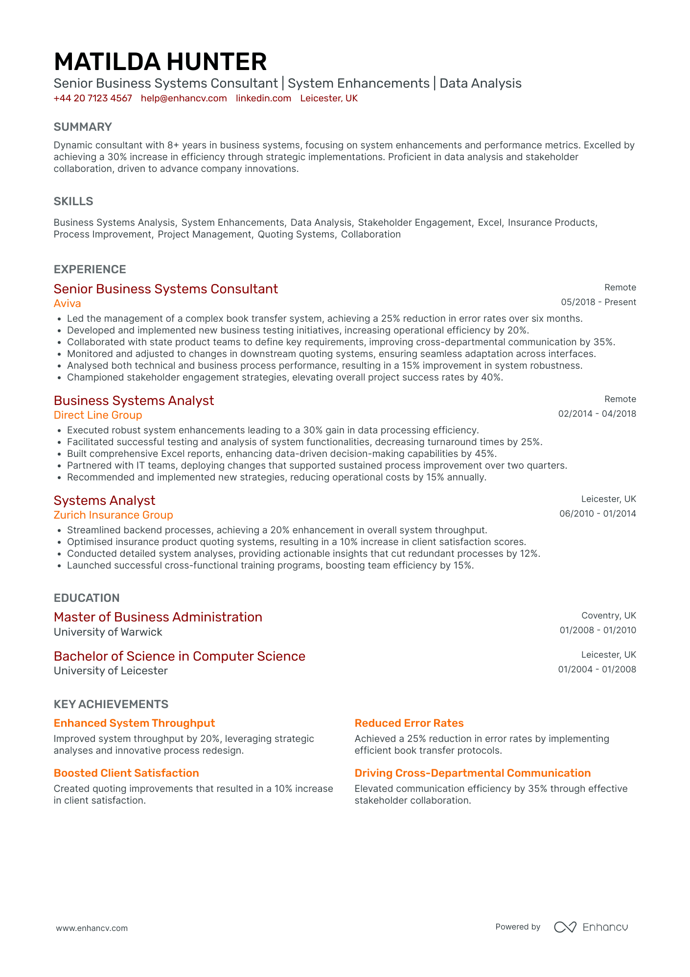 Business Systems Consultant Resume Example