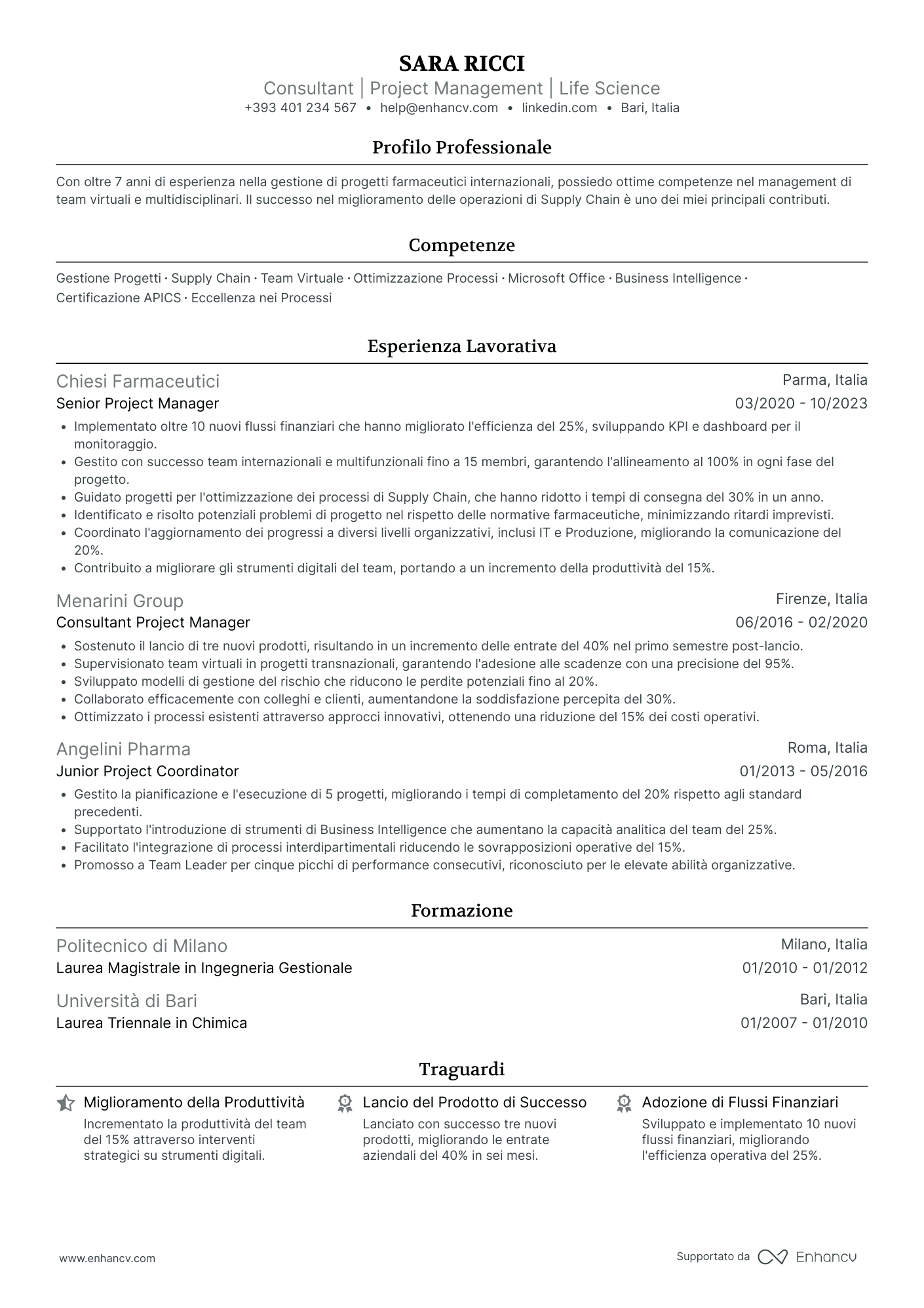 Curriculum di Project Manager di Supply Chain Resume Example