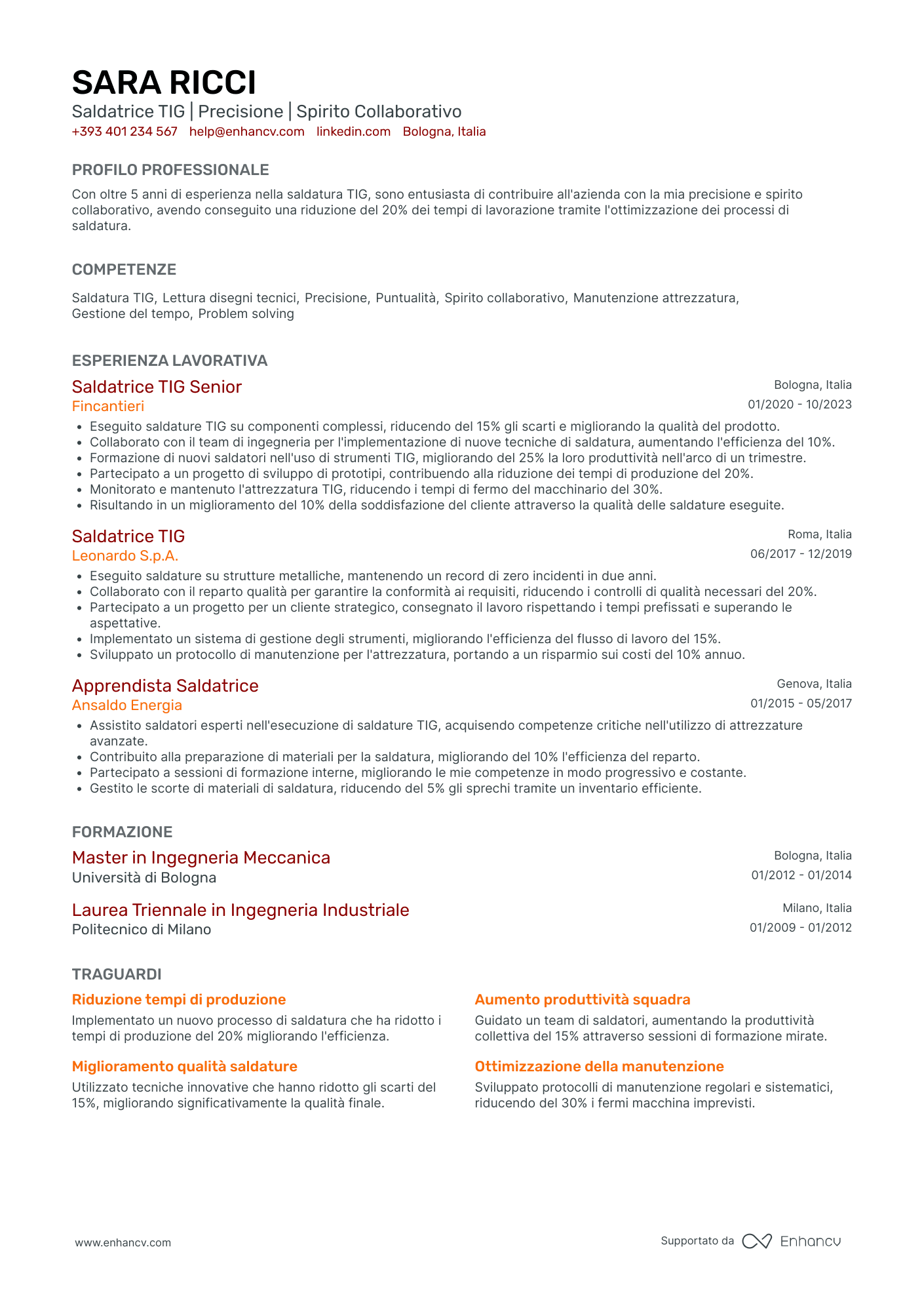 Curriculum di Saldatore Navale Resume Example