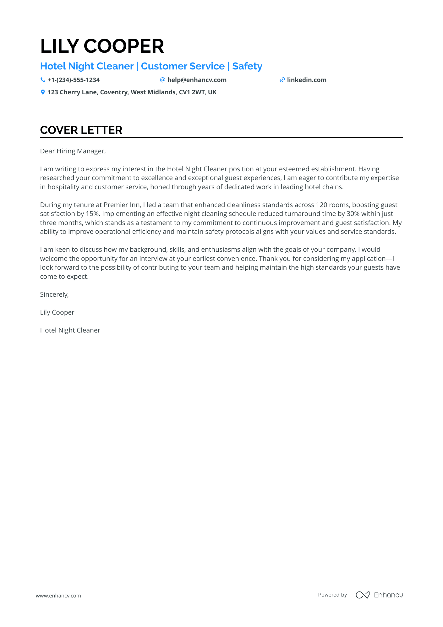 Hotel Cleaner Resume Example