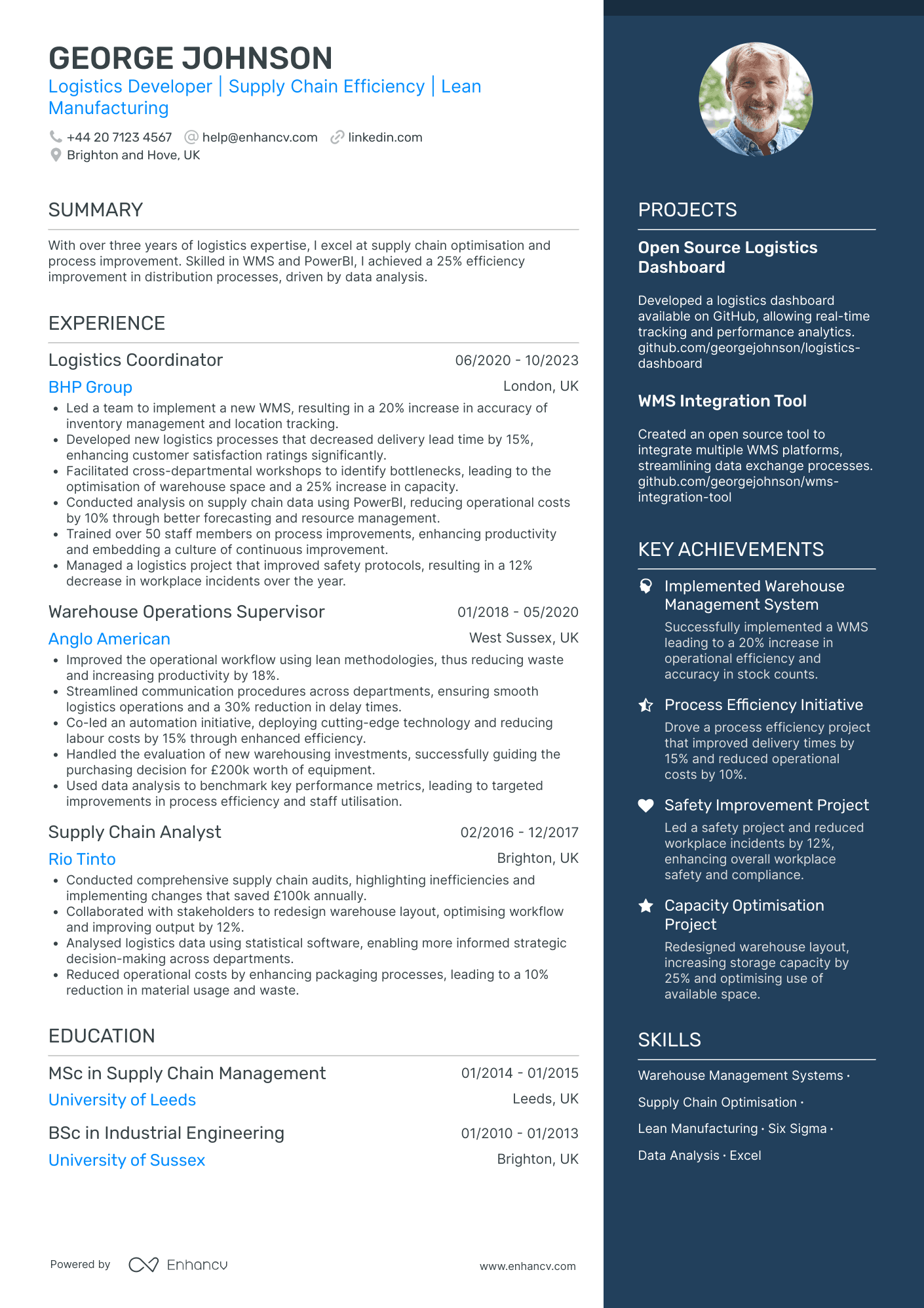 Front End Developer in Logistics Resume Example