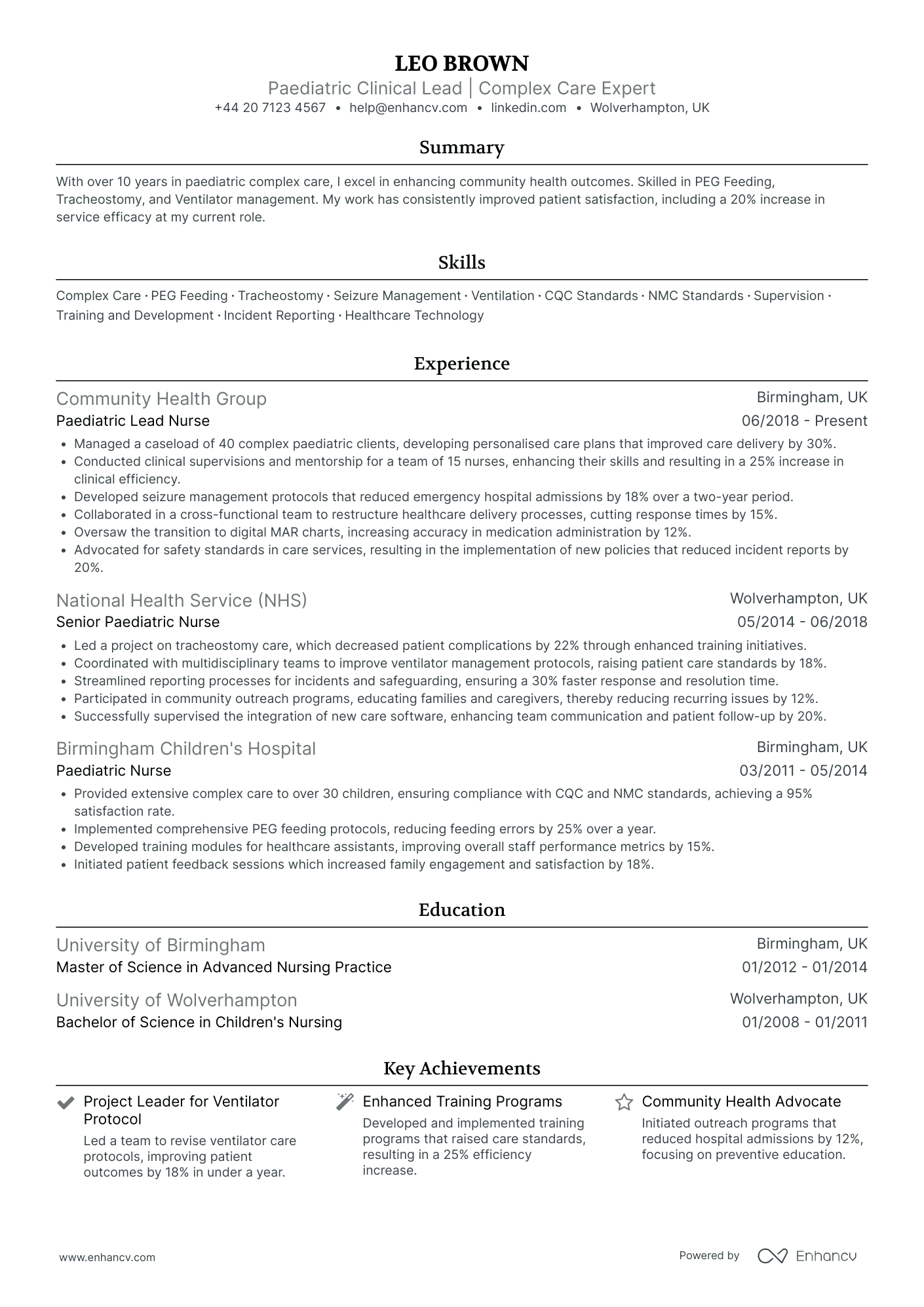 ICU Paediatric Nurse Resume Example