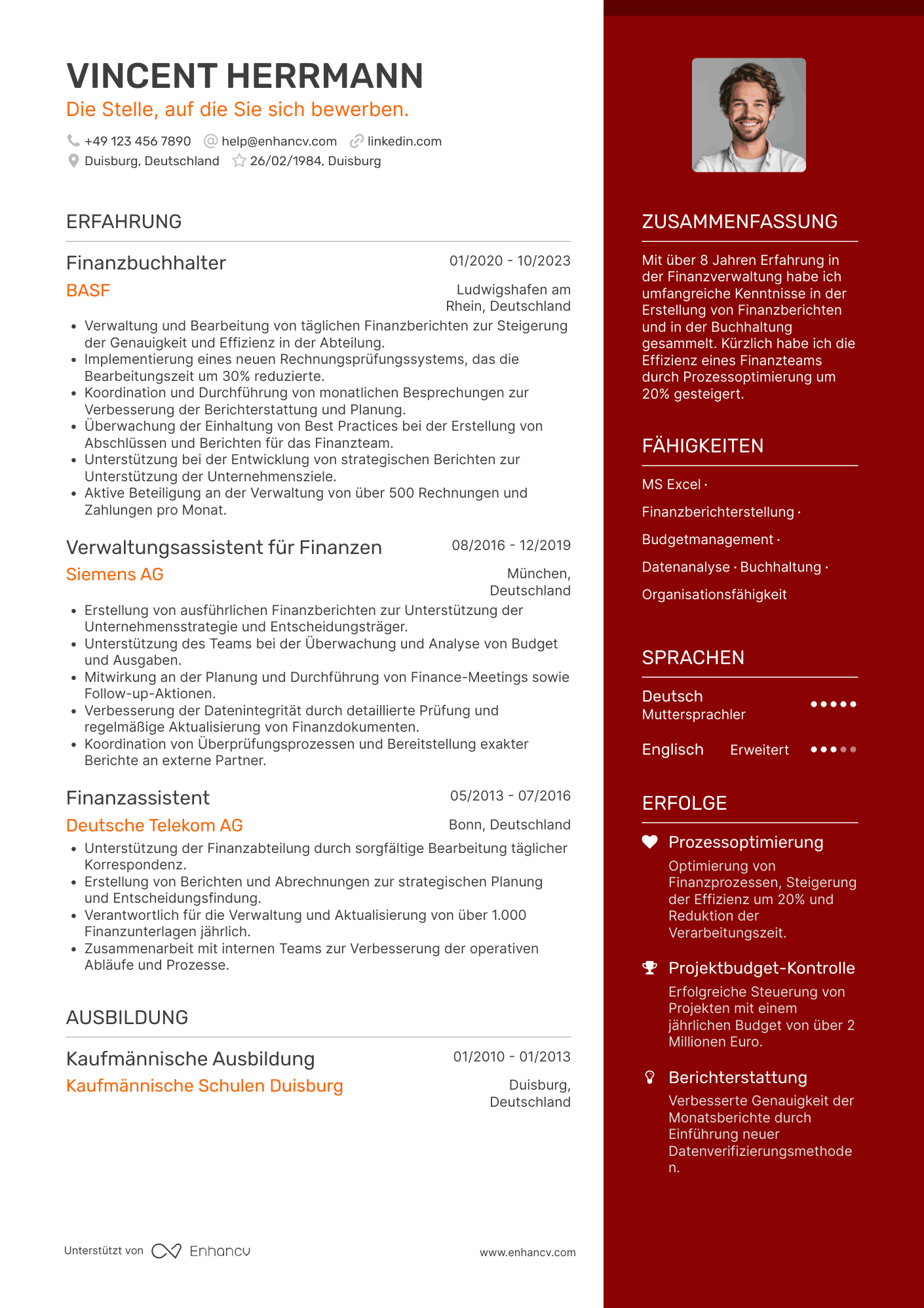 Lebenslauf als Verwaltungsassistent für Finanzen Resume Example