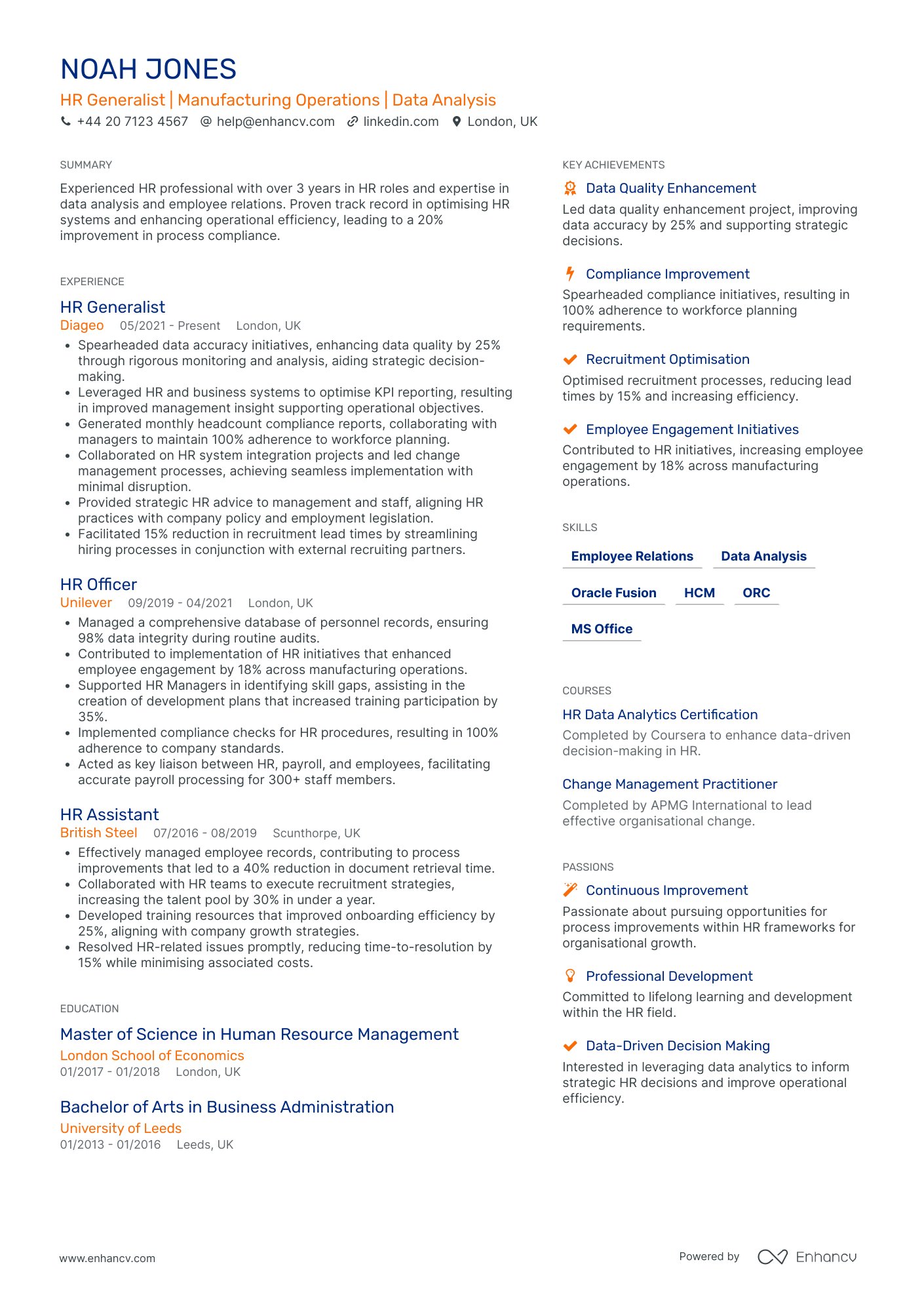 HR Generalist in Real Estate Resume Example