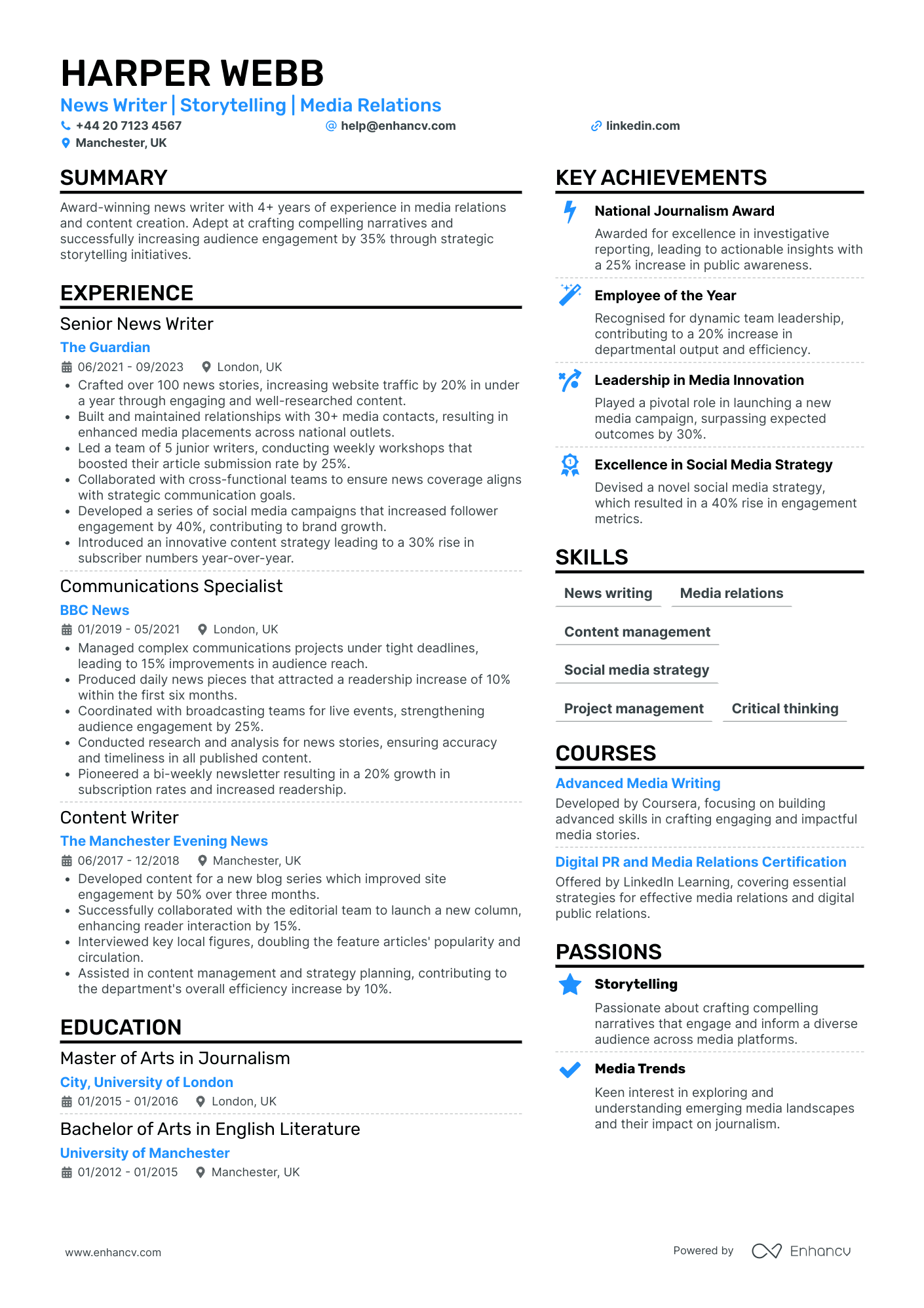 Freelance Social Media Writer Resume Example