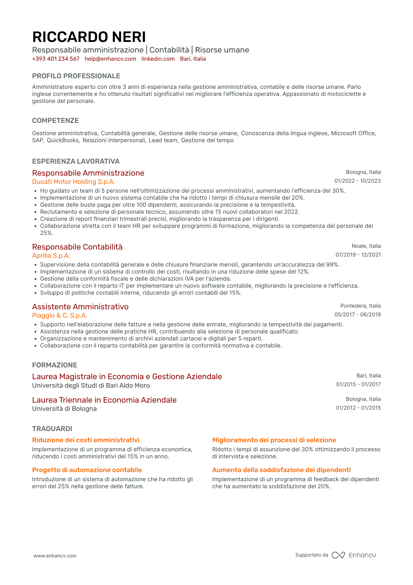 Curriculum di Contabile di risorse umane Resume Example
