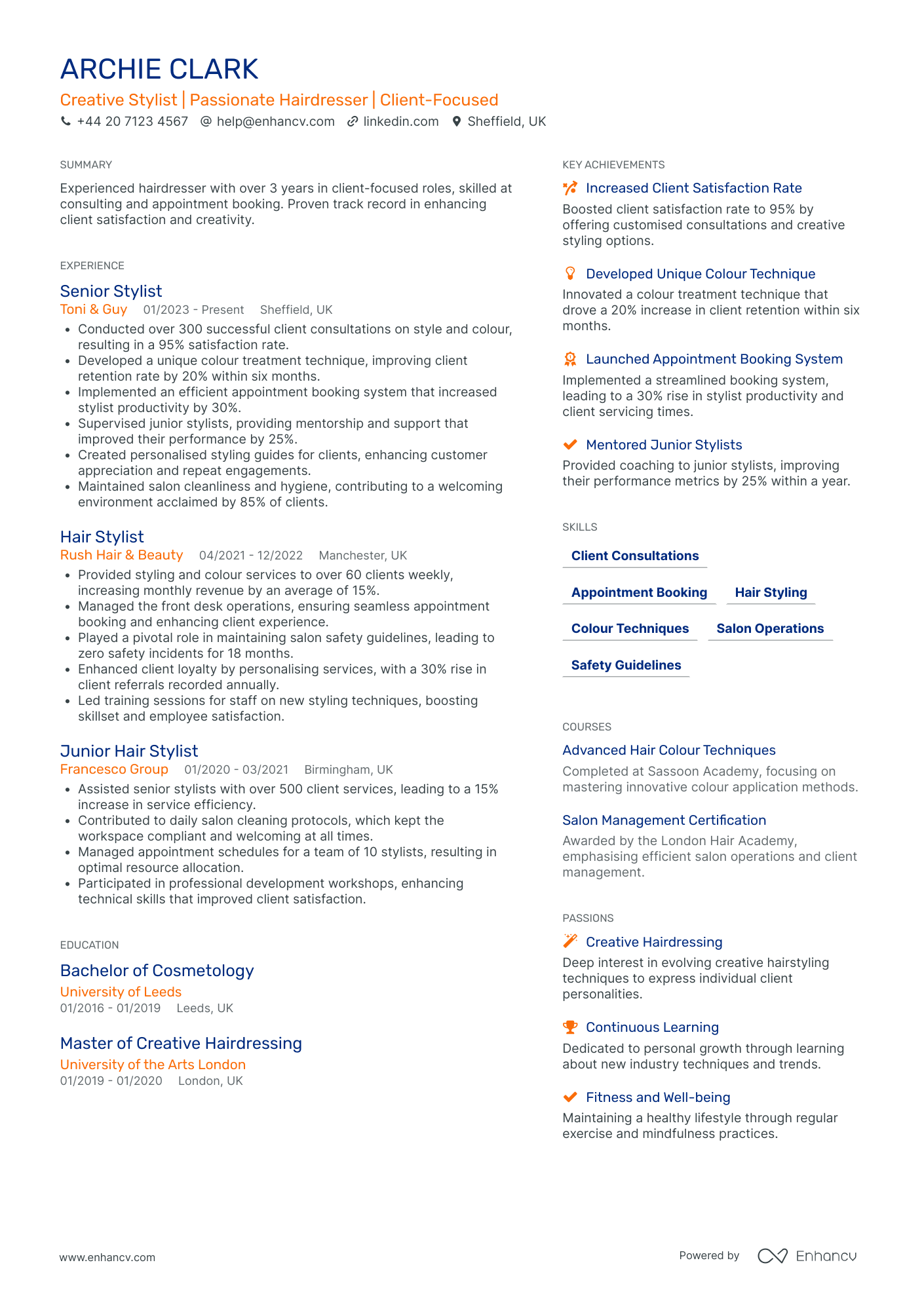 Hairdresser Stylist Resume Example
