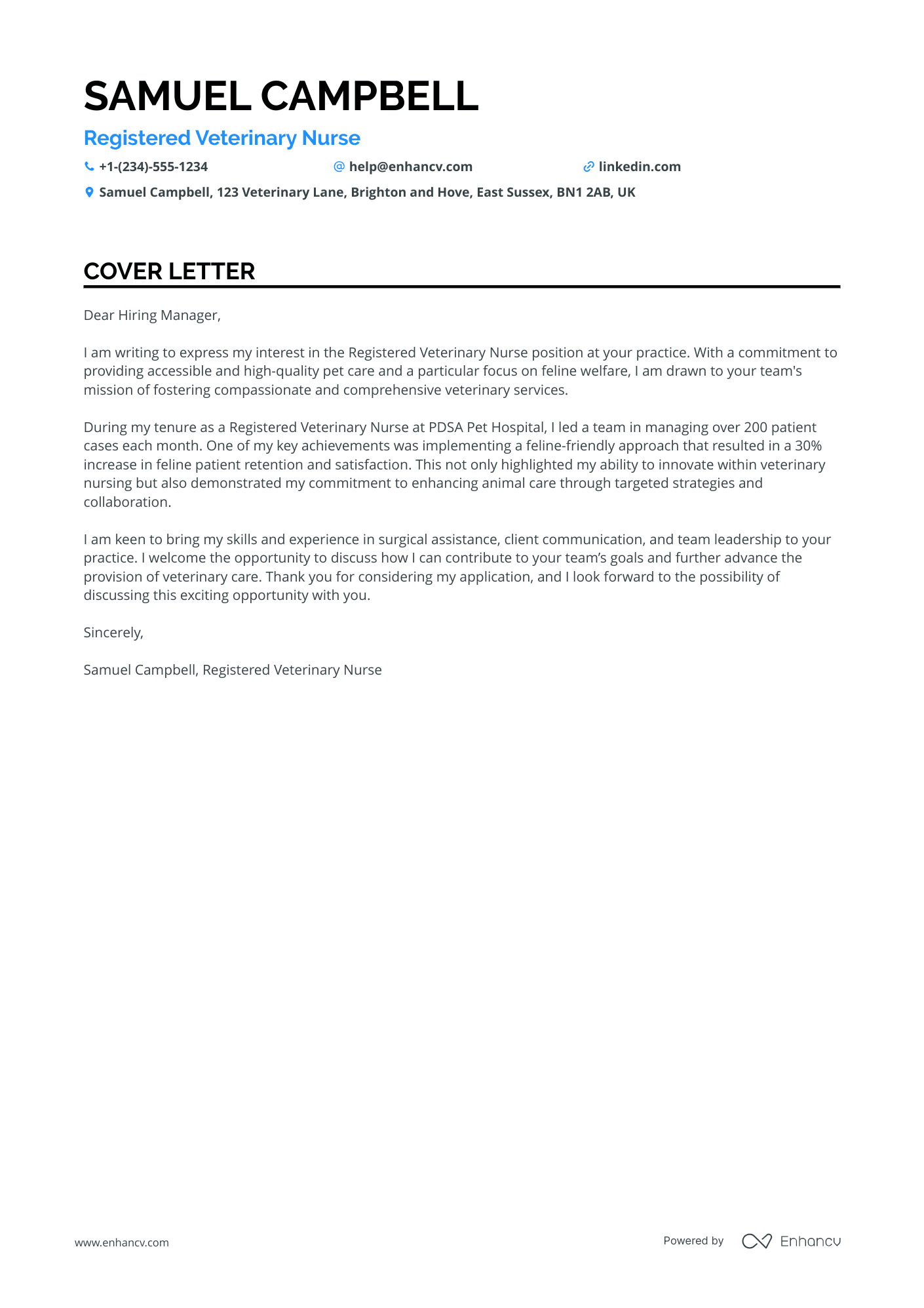 Veterinary Nurse Resume Example