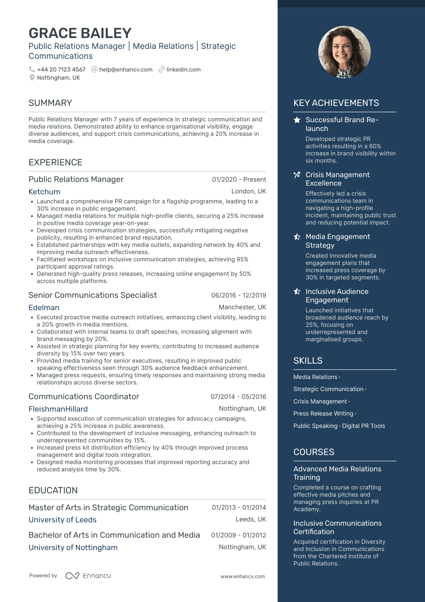 Public Relations and Communications Officer Resume Example