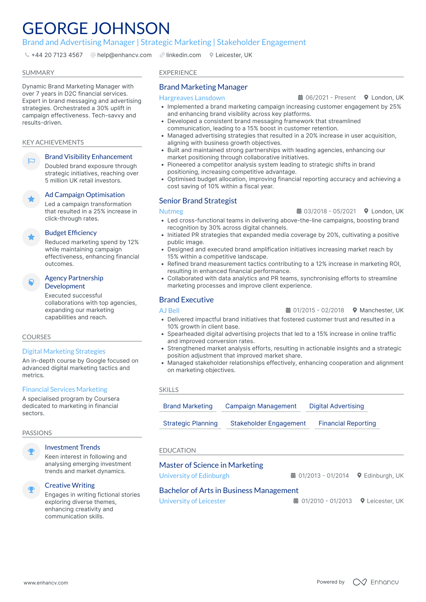 Advertising Brand Manager Resume Example