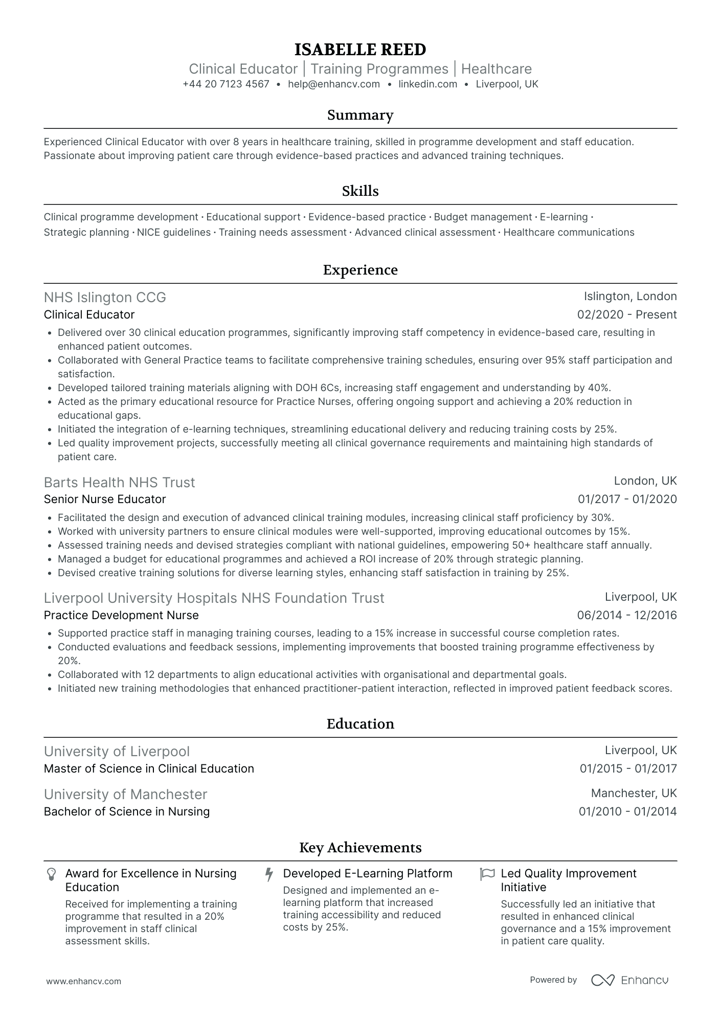Nurse Educator Resume Example
