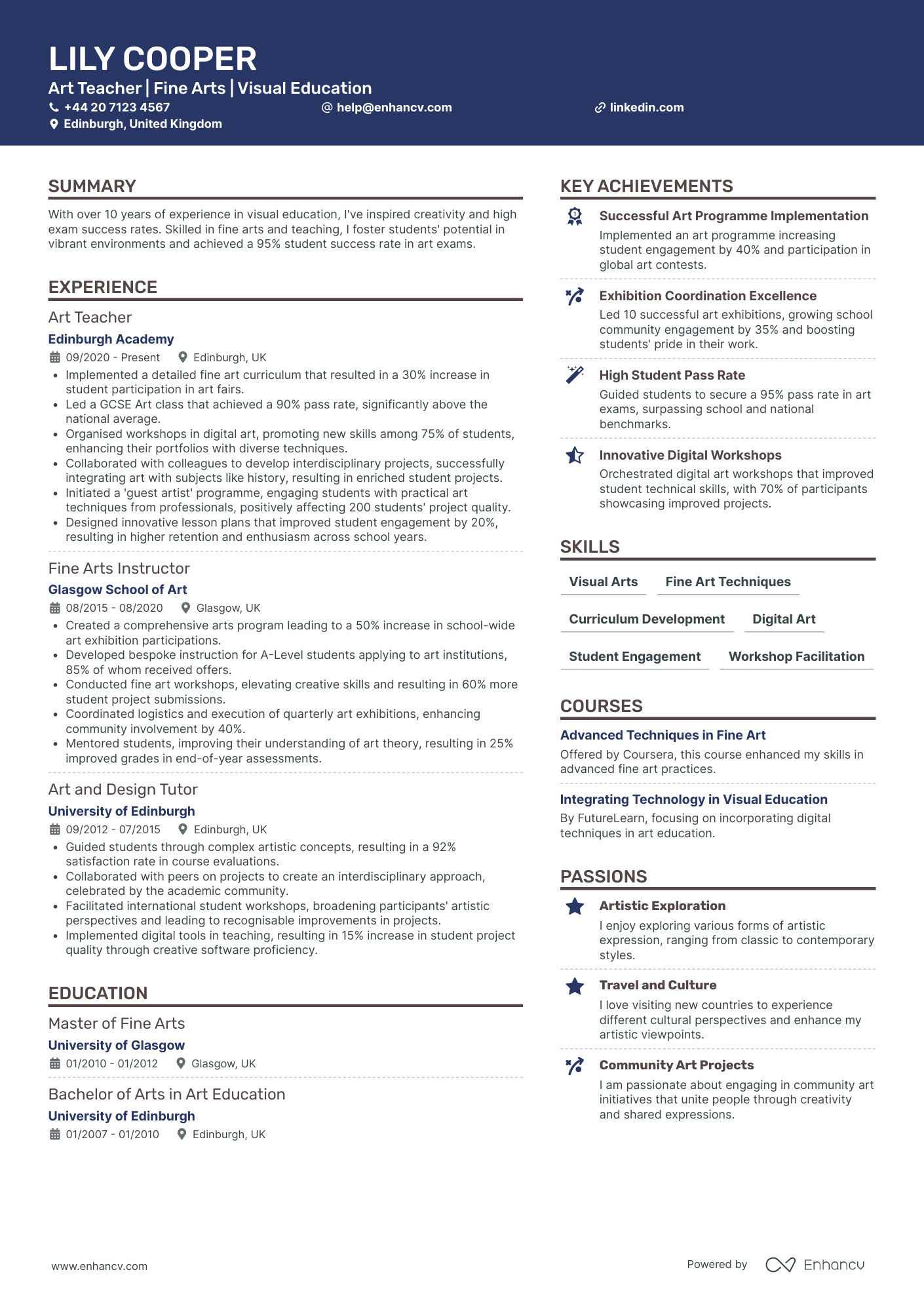 Art Teacher Supervisor Resume Example
