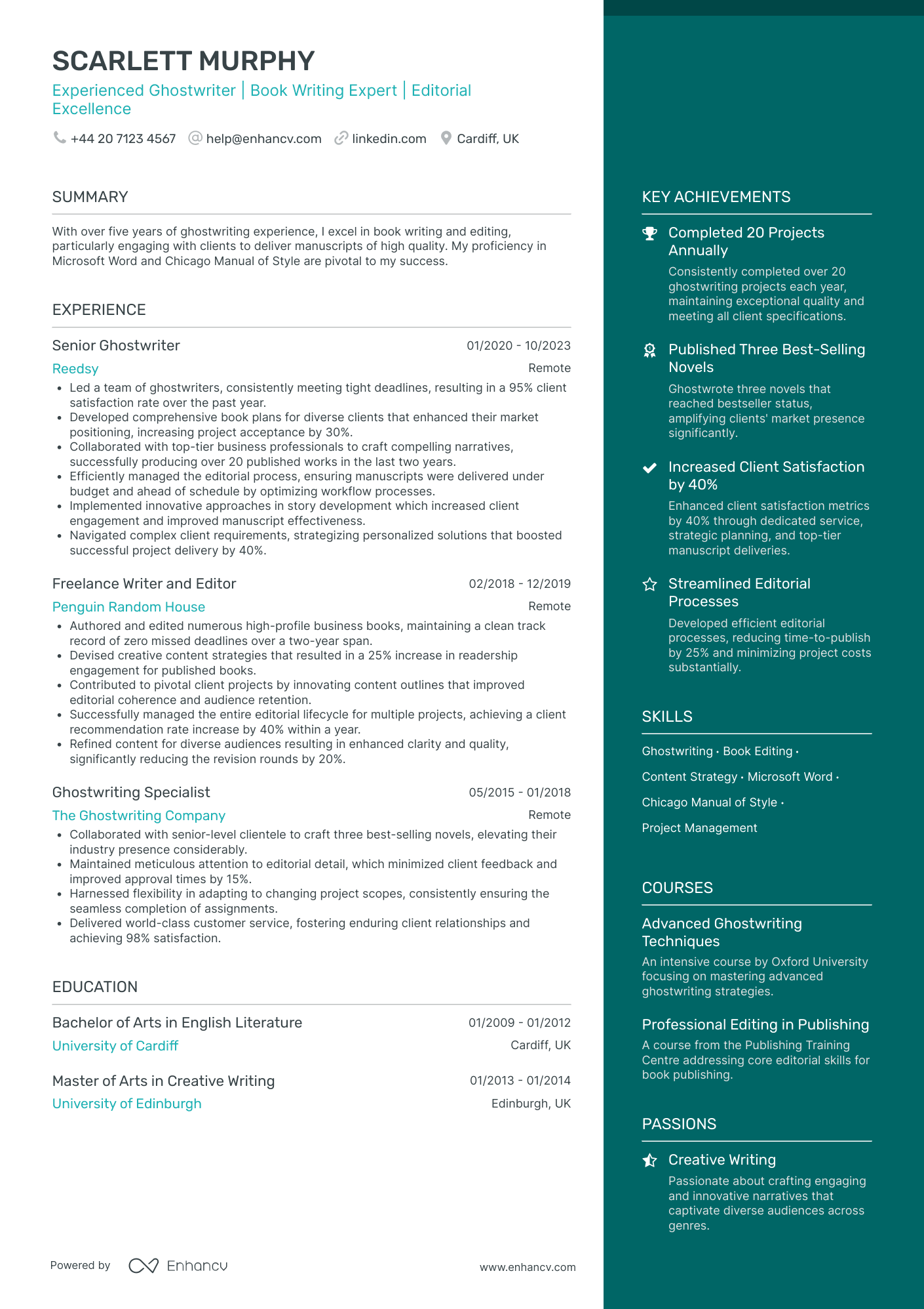 Freelance Ghostwriter Resume Example