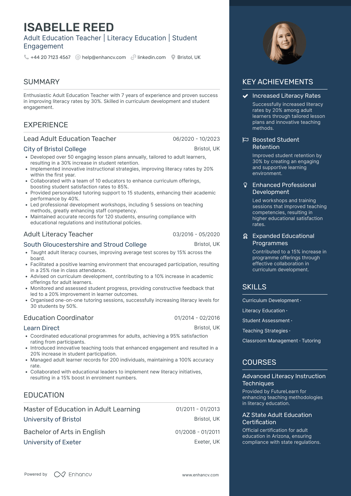 Art Teacher for Adult Education Resume Example