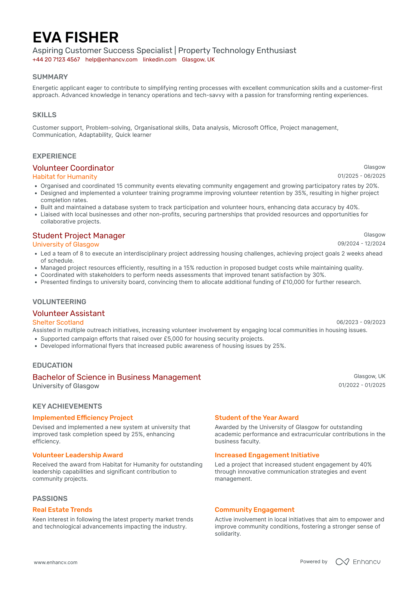 Finance Intern in Real Estate Resume Example