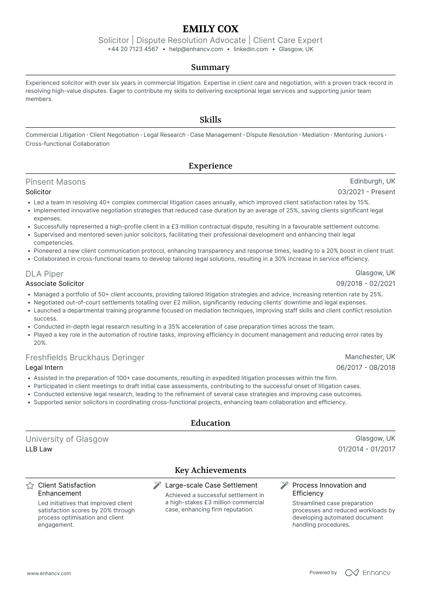 Junior Litigation Solicitor Resume Example