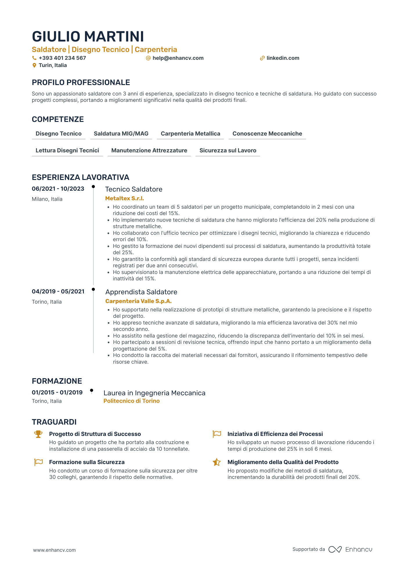 Curriculum di Saldatore Junior Resume Example