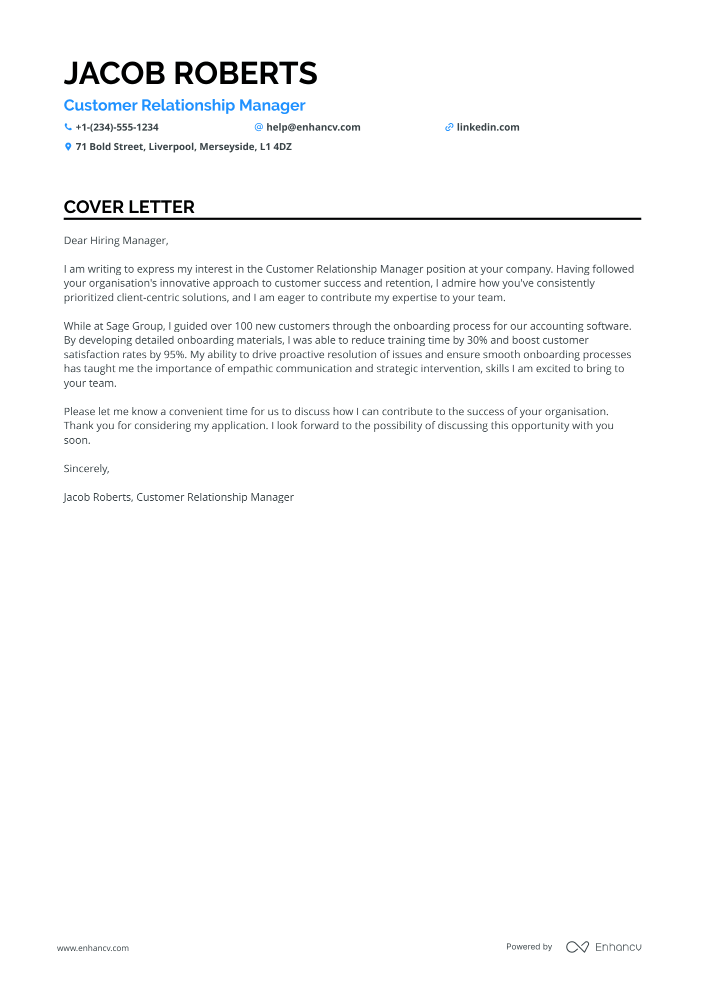 Customer Relationship Manager Resume Example