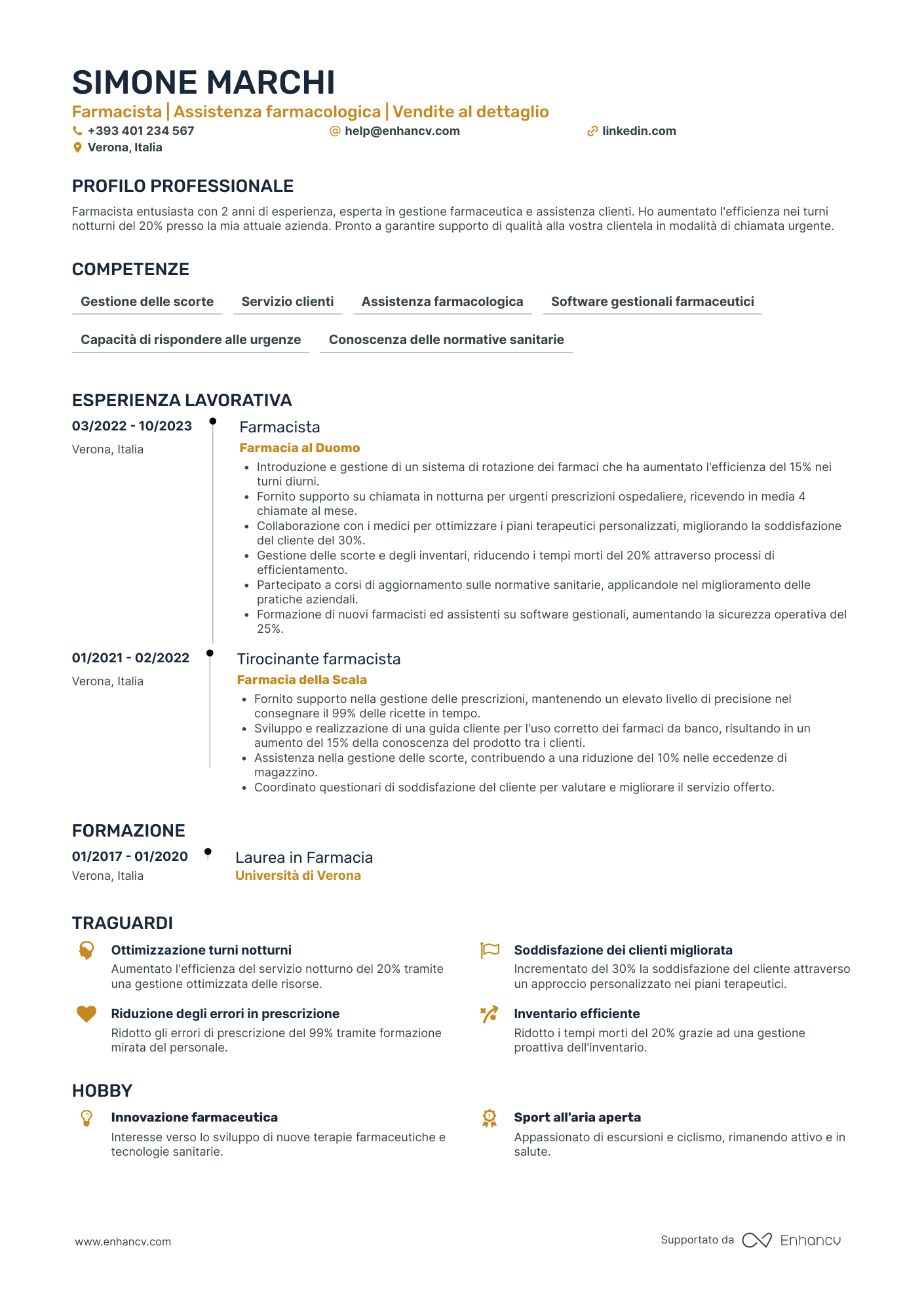 Curriculum di Farmacista Junior Resume Example