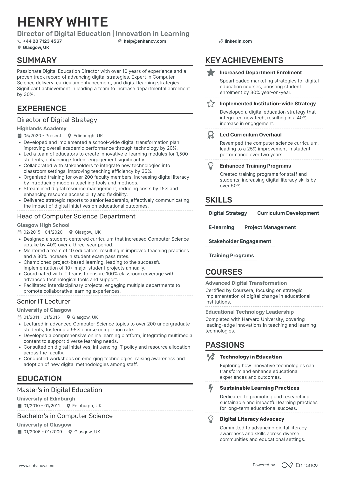 HR Director for Education Resume Example