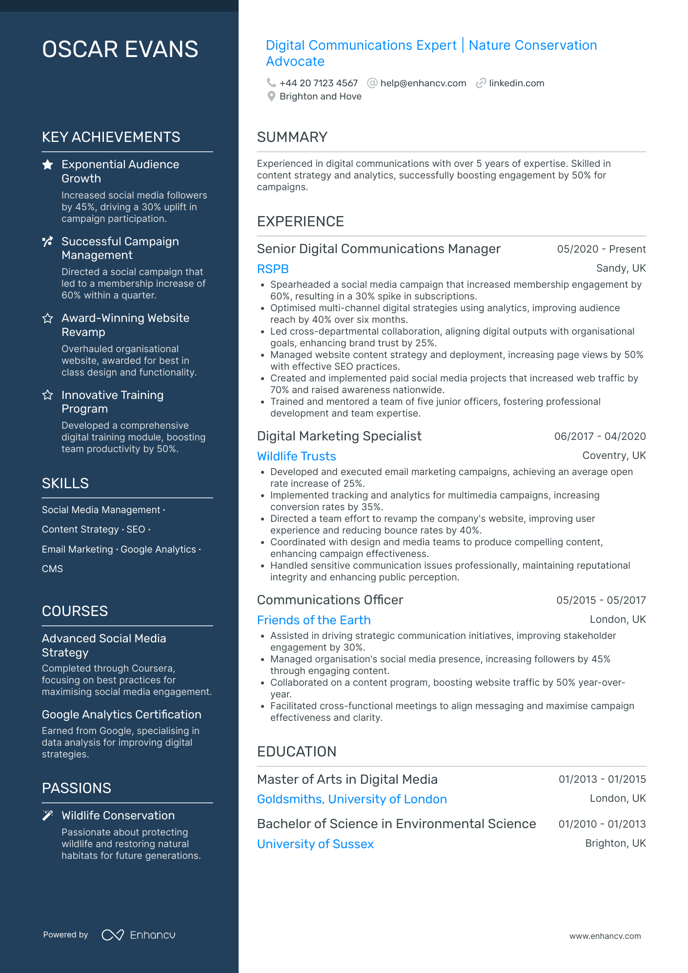 Digital Communications Officer Resume Example