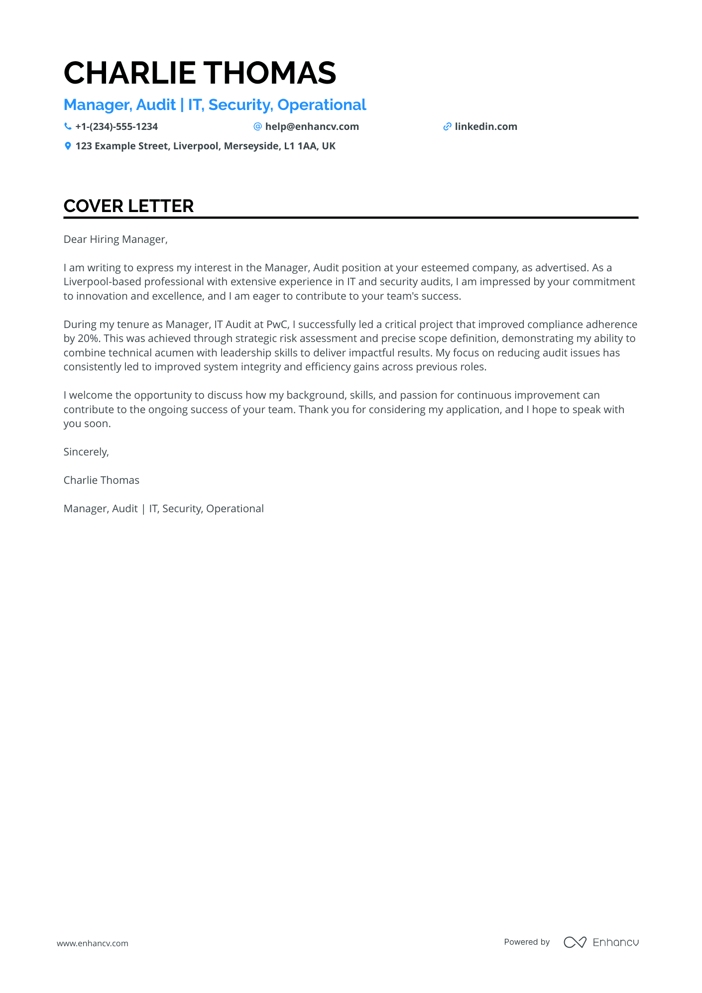 Compliance Audit Manager Resume Example