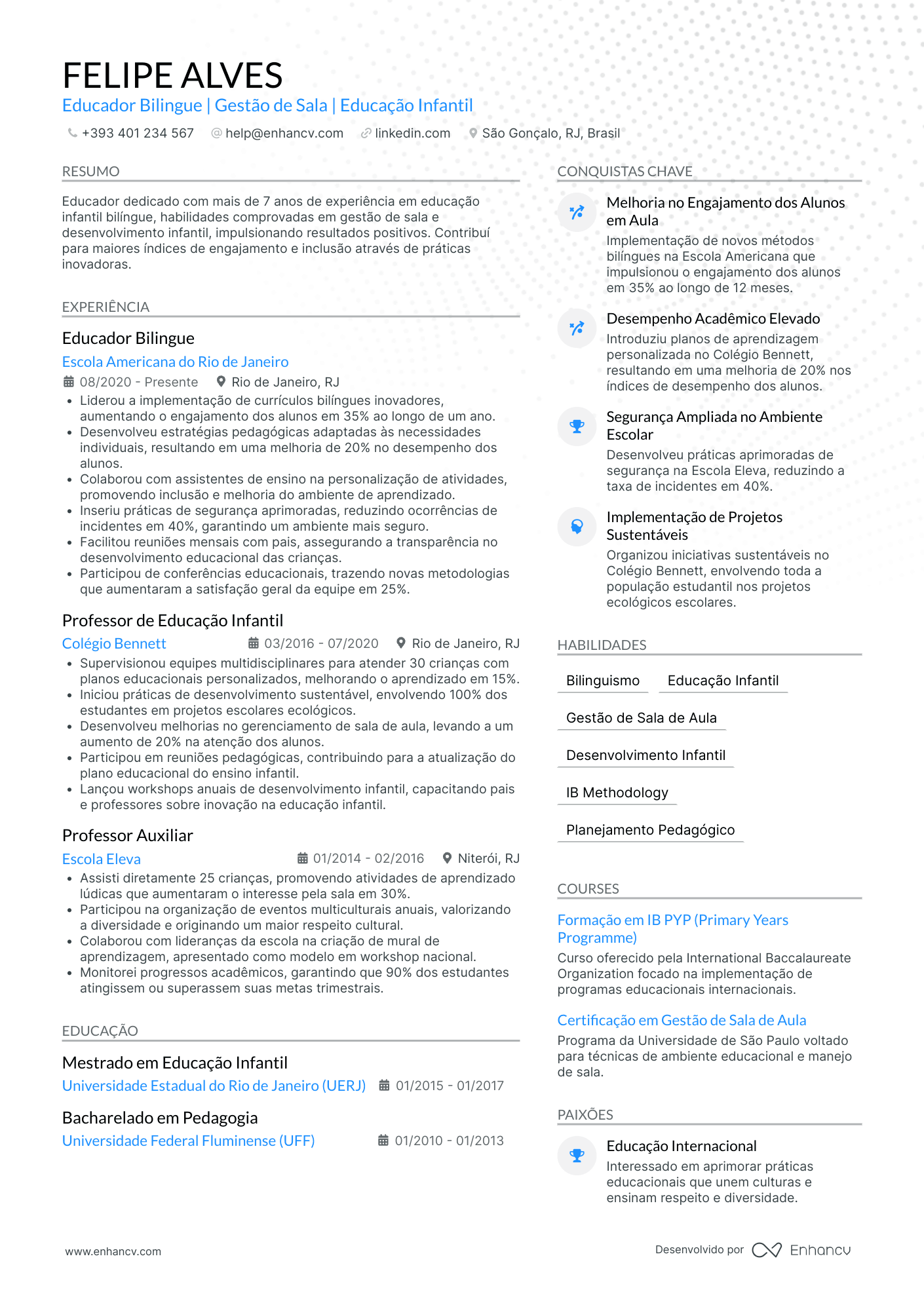 Currículo de Professor Infantil de Educação Especial Resume Example