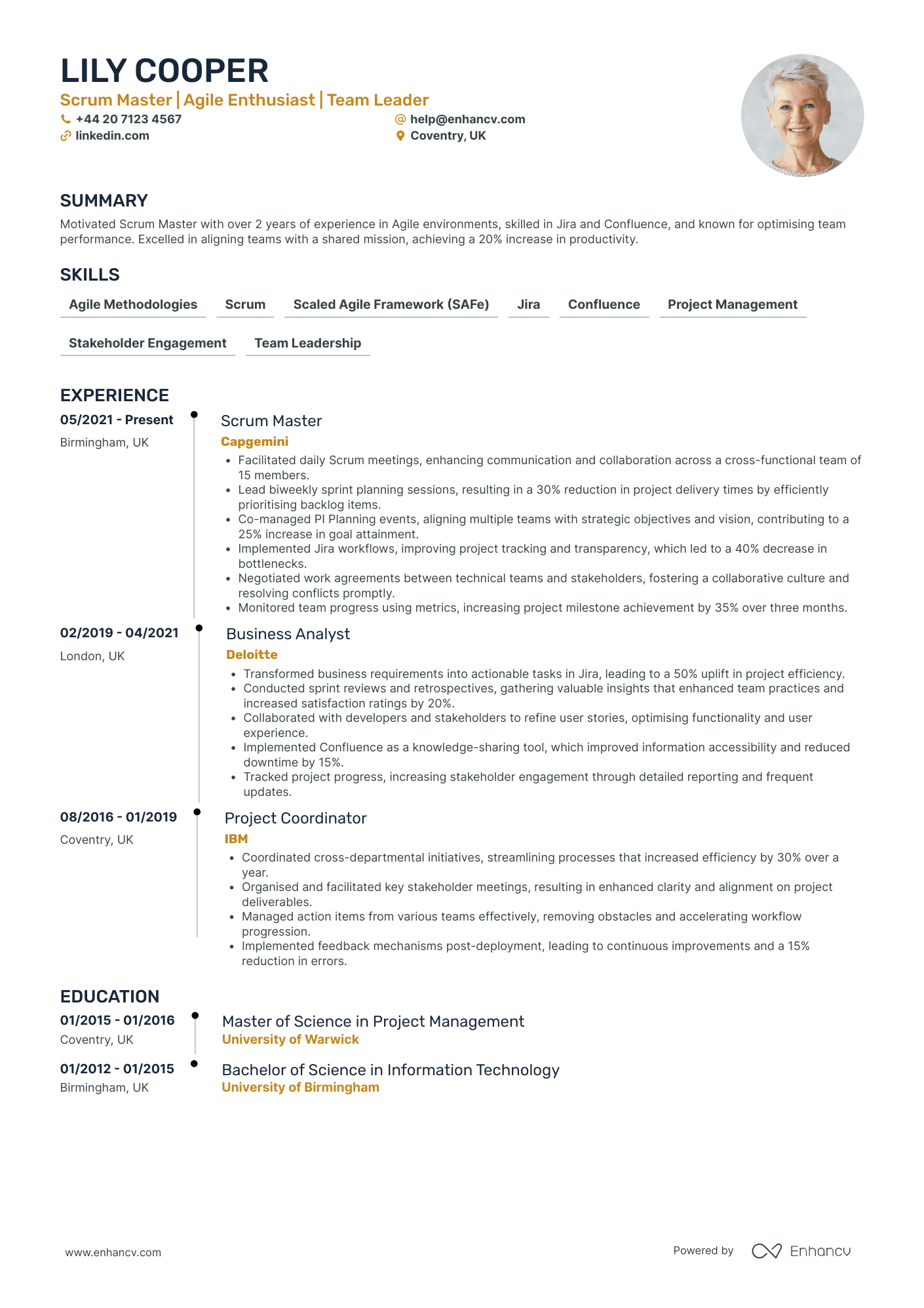 Scrum Master Trainer Resume Example