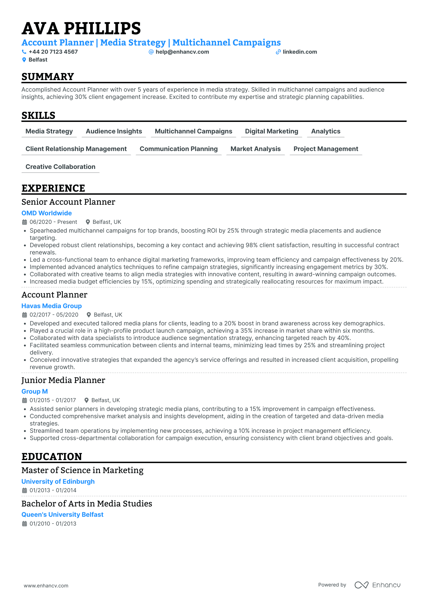 Advertising Account Planner Resume Example
