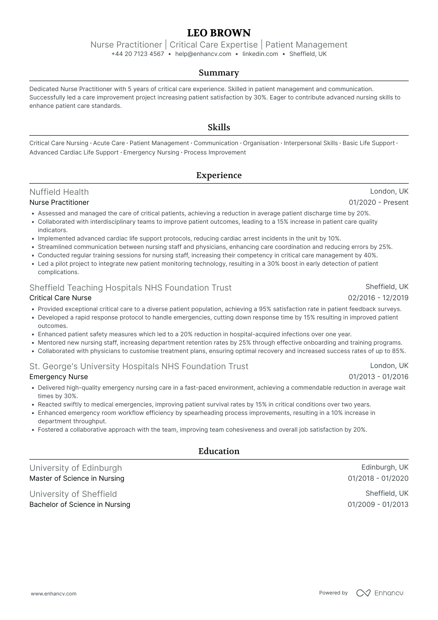 ICU Nurse Practitioner Resume Example