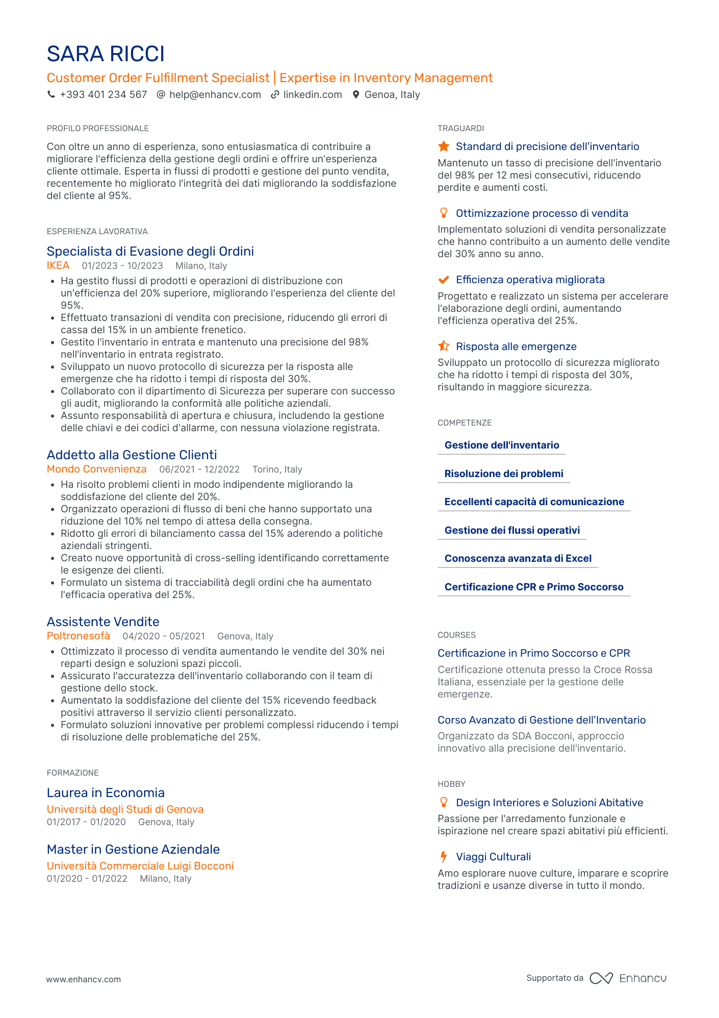 Curriculum di Addetto al montaggio mobili IKEA Resume Example