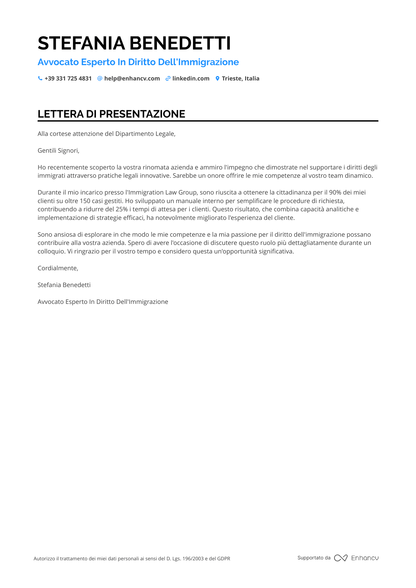 Avvocato Senza Esperienza Resume Example