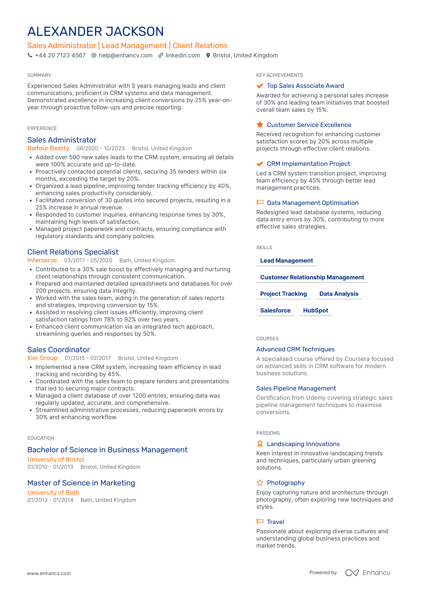 Landscaping Contract Administrator Resume Example