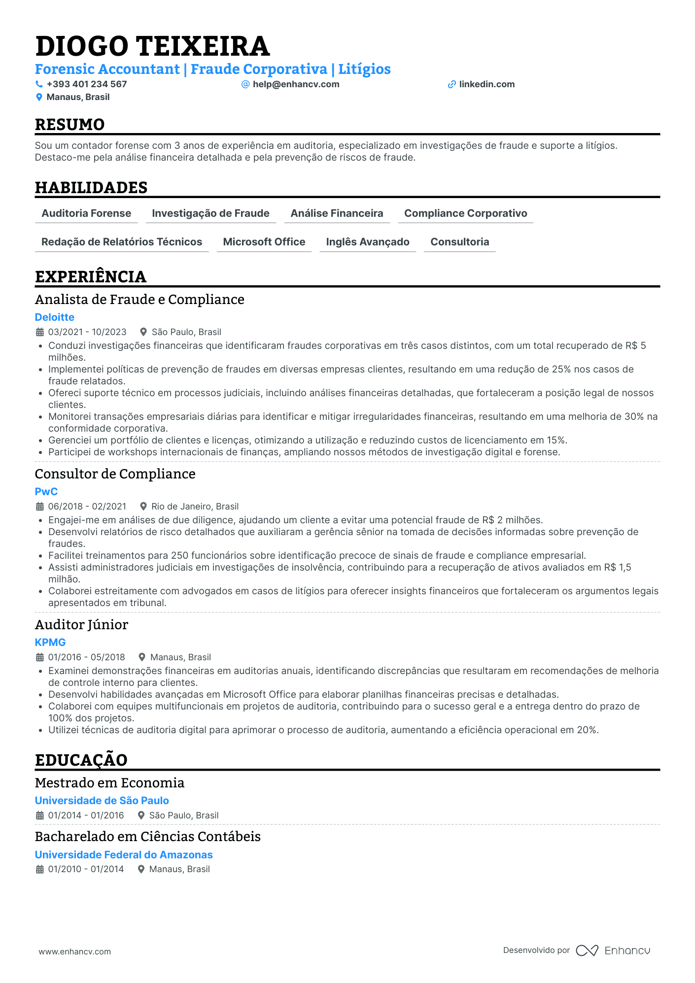 Currículo de Contador de Contabilidade Forense Resume Example