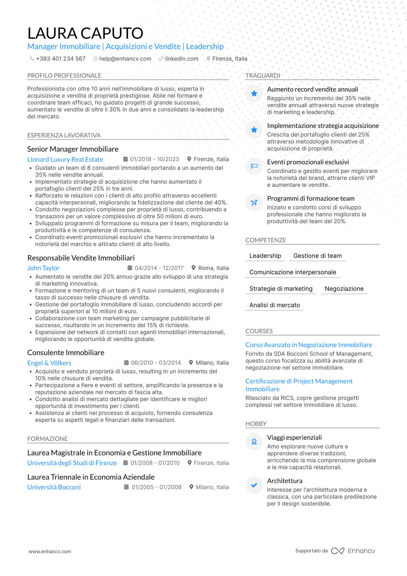 Curriculum di Agente Immobiliare per Investimenti Resume Example