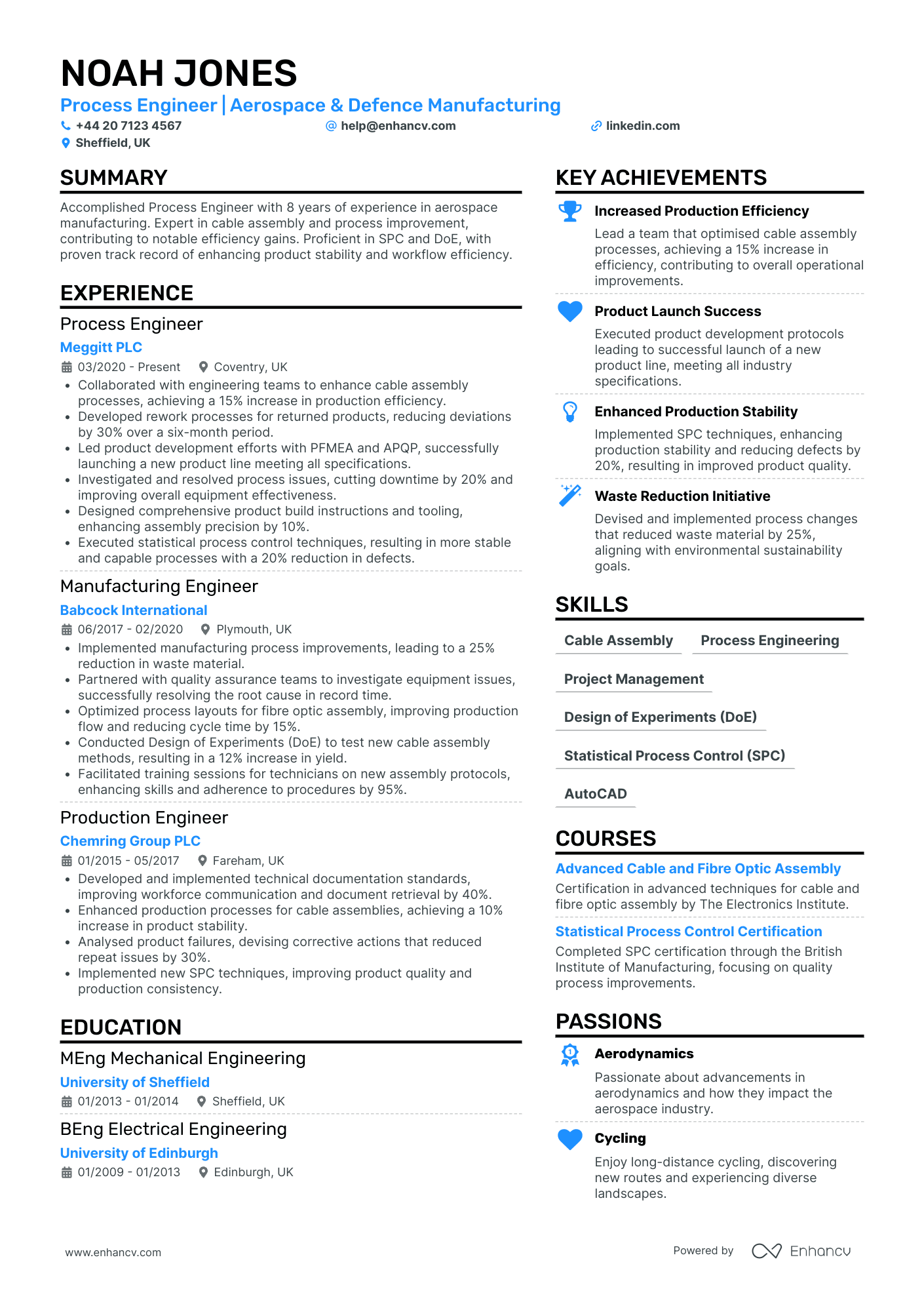 Electrical Engineering Process Engineer Resume Example