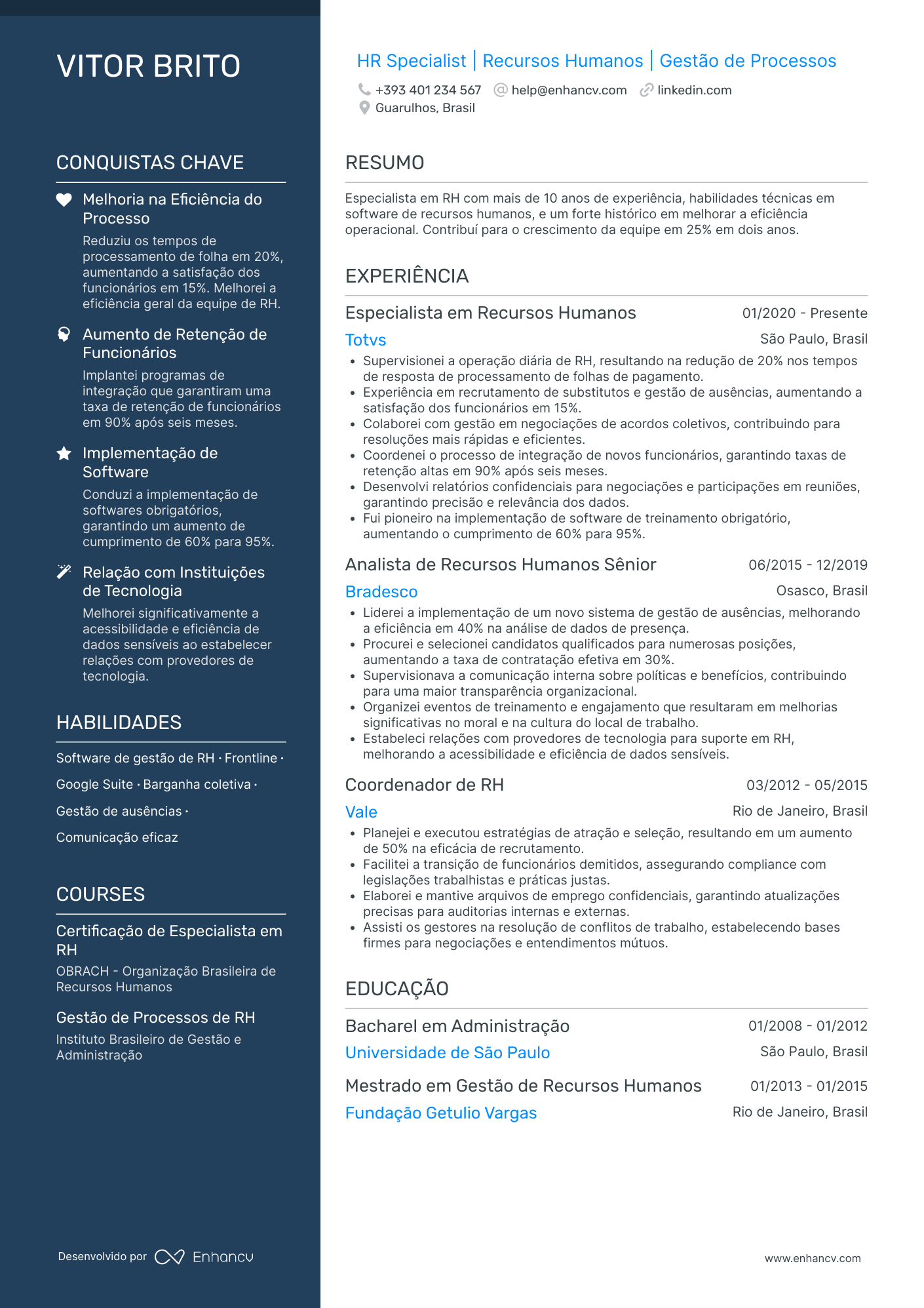 Currículo de RH Sem experiência Resume Example
