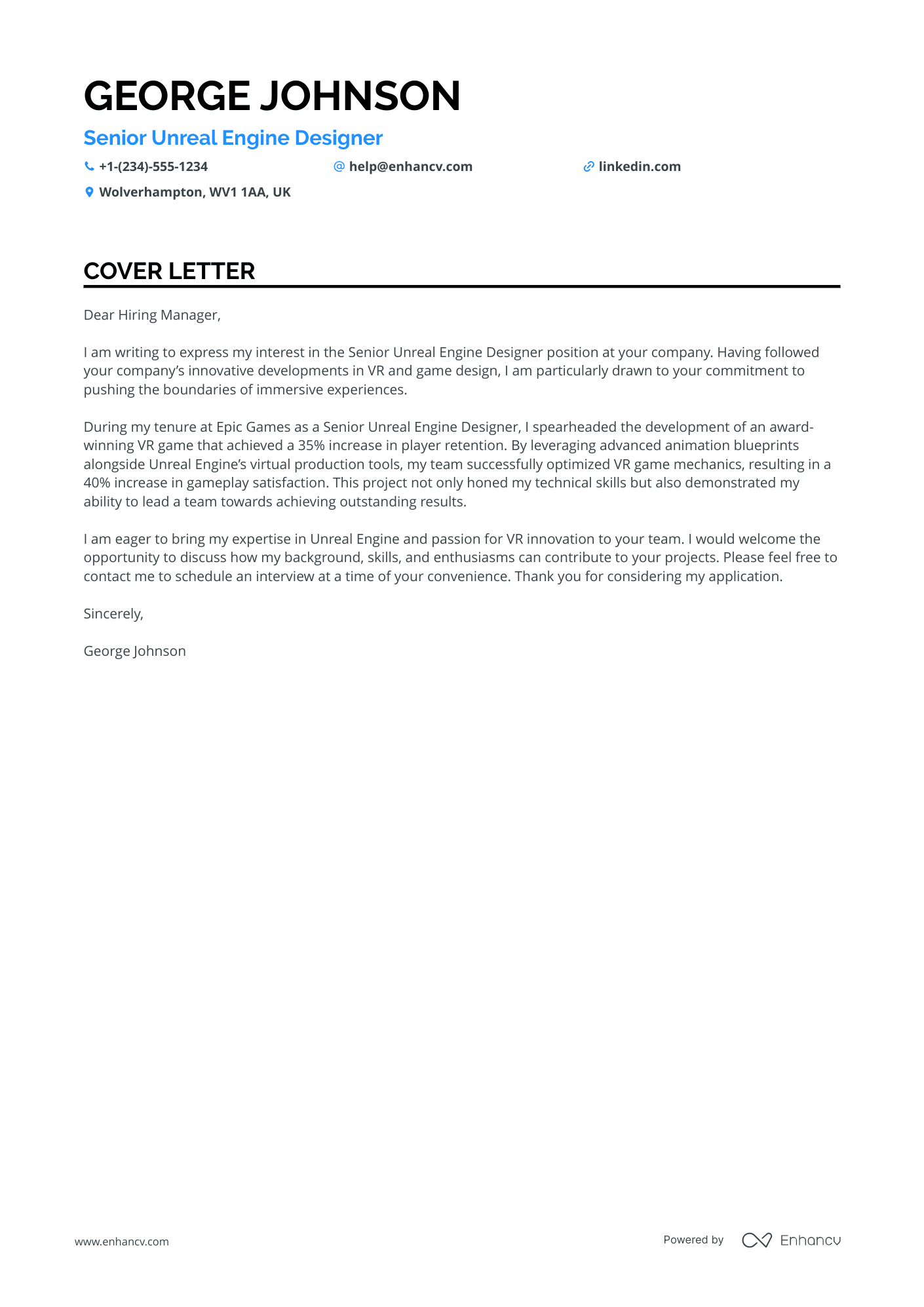 UI Designer for Virtual Reality Resume Example