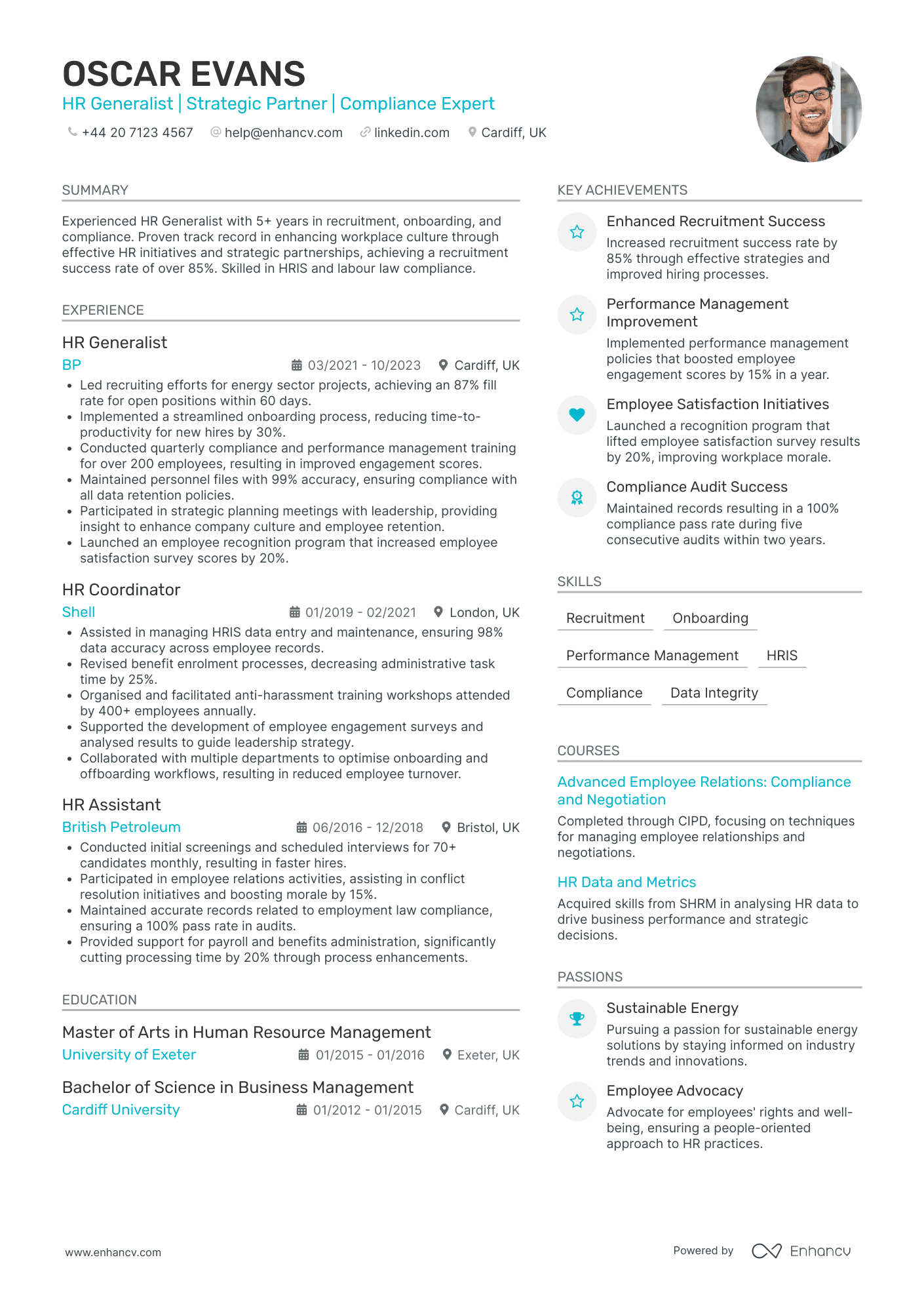 HR Generalist in Energy Sector Resume Example